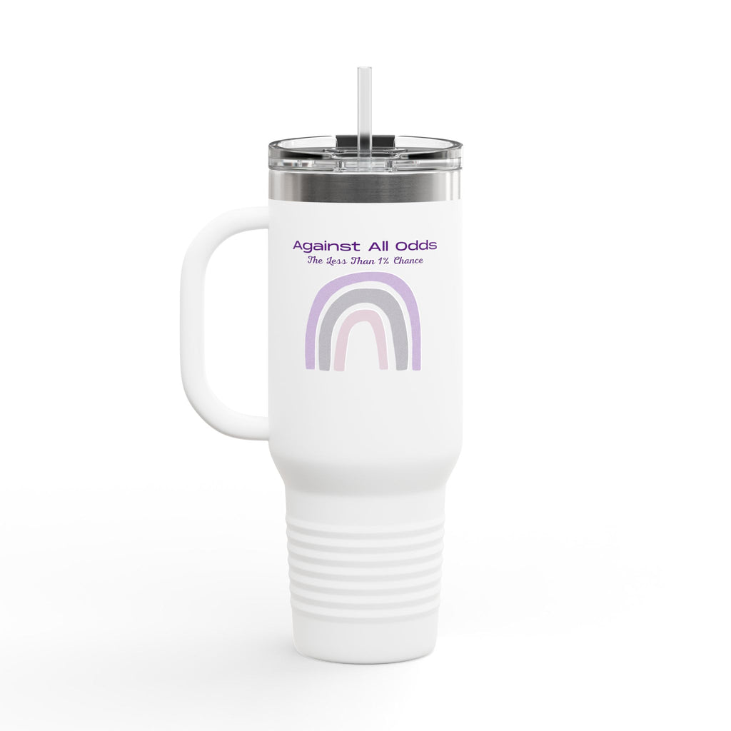 40oz Insulated Travel Mug — Pastel Rainbow "Against All Odds: The Less Than 1% Chance" Design