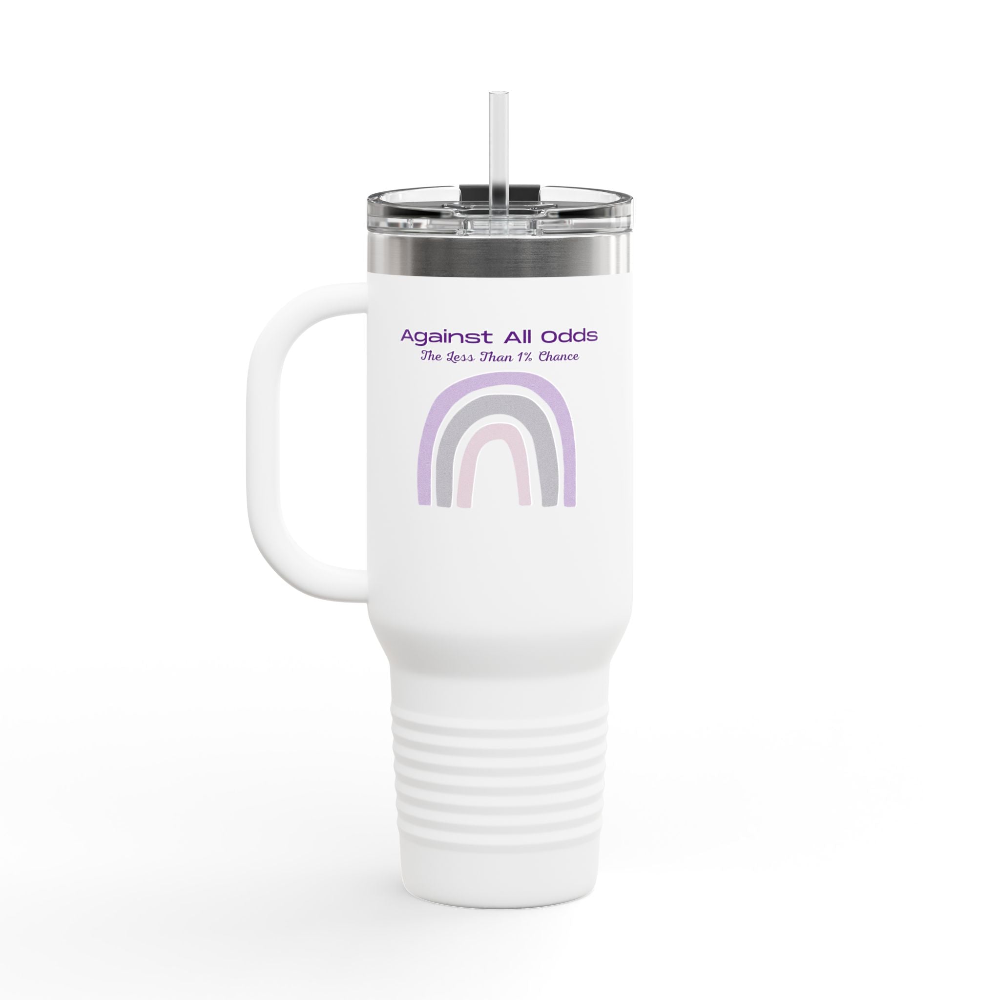 40oz Insulated Travel Mug — Pastel Rainbow "Against All Odds: The Less Than 1% Chance" Design