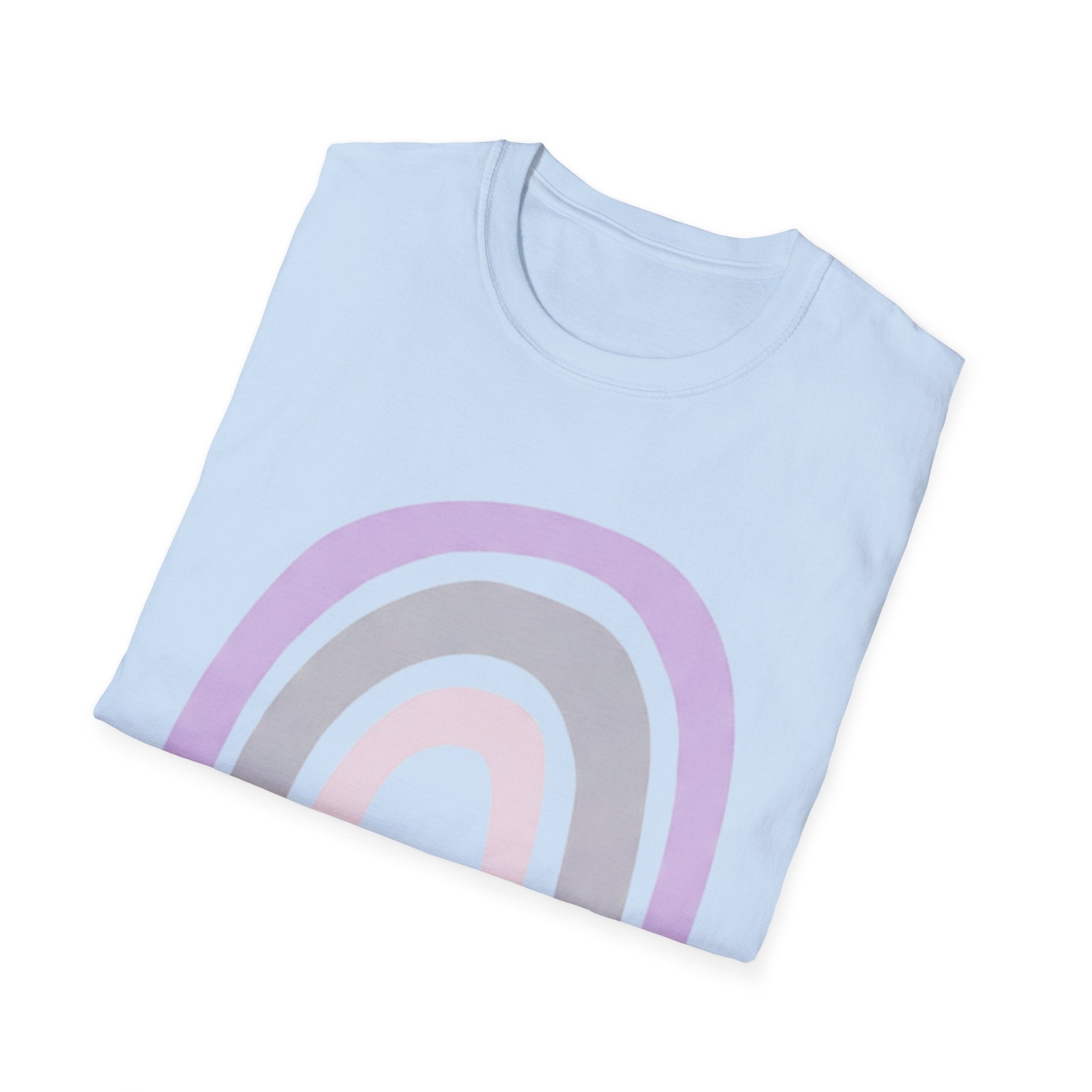 Pastel Rainbow T-Shirt — Minimal Lavender & Grey Rainbow Tee