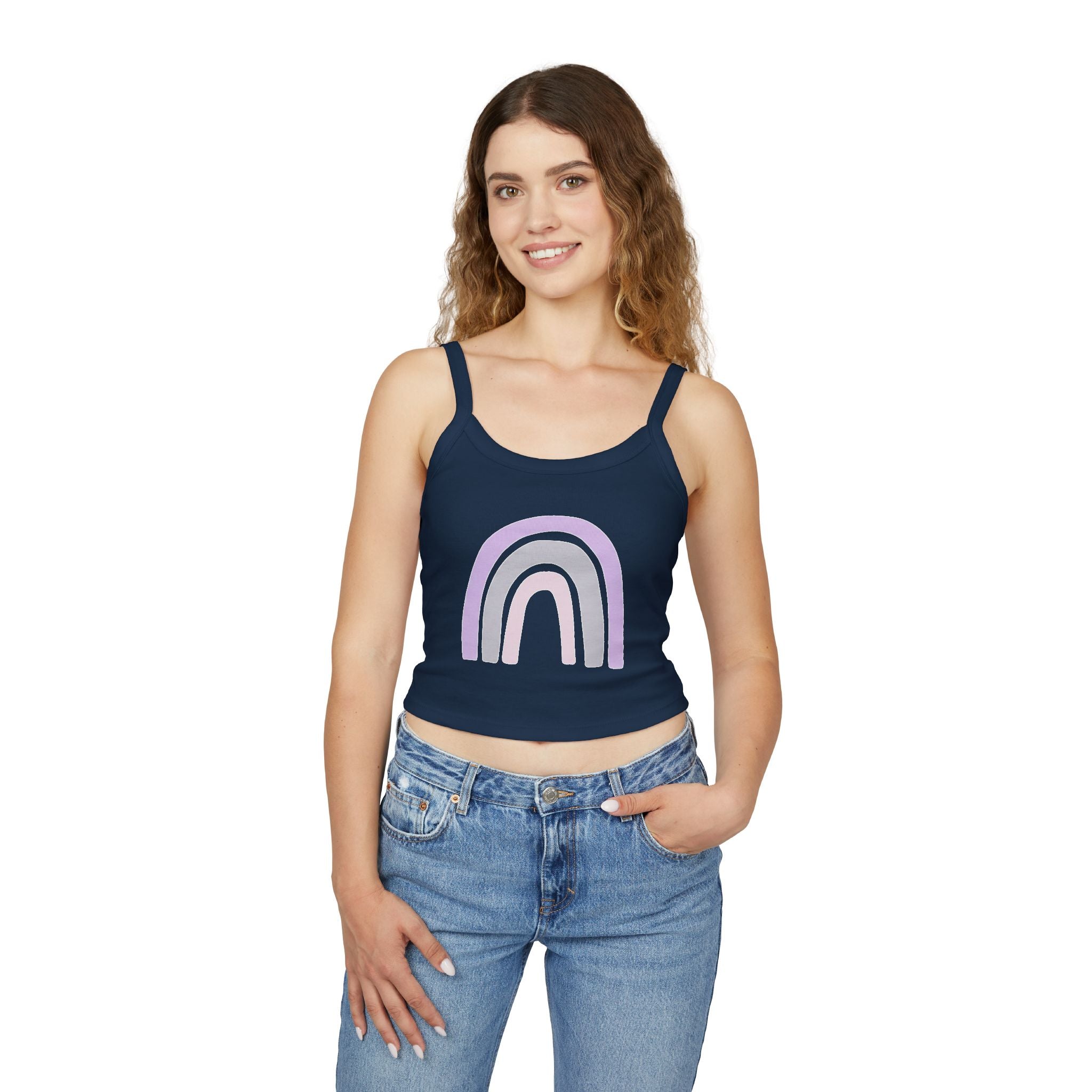 Women's Spaghetti Strap Tank Top — Pastel Rainbow Design