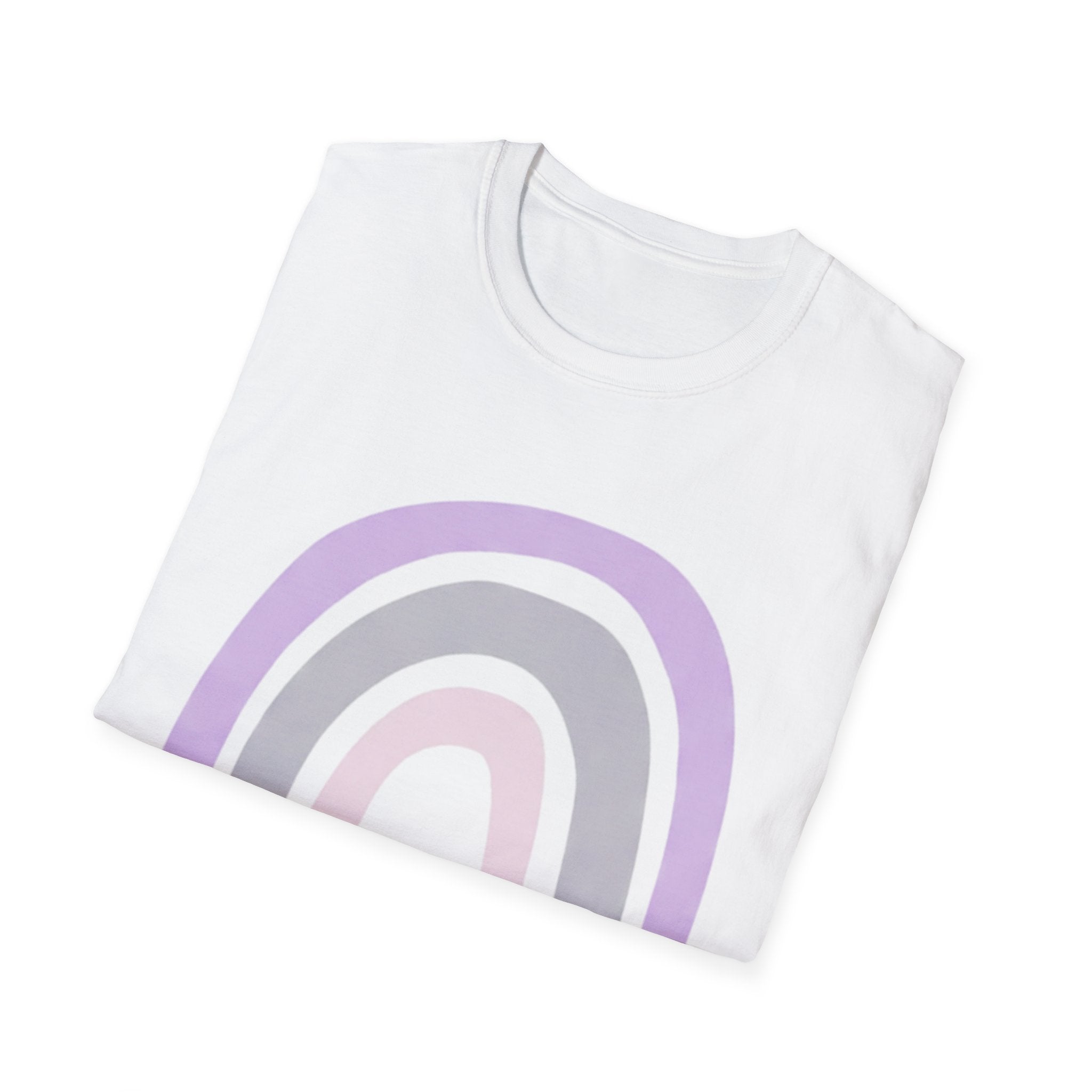 Pastel Rainbow T-Shirt — Minimal Lavender & Grey Rainbow Tee