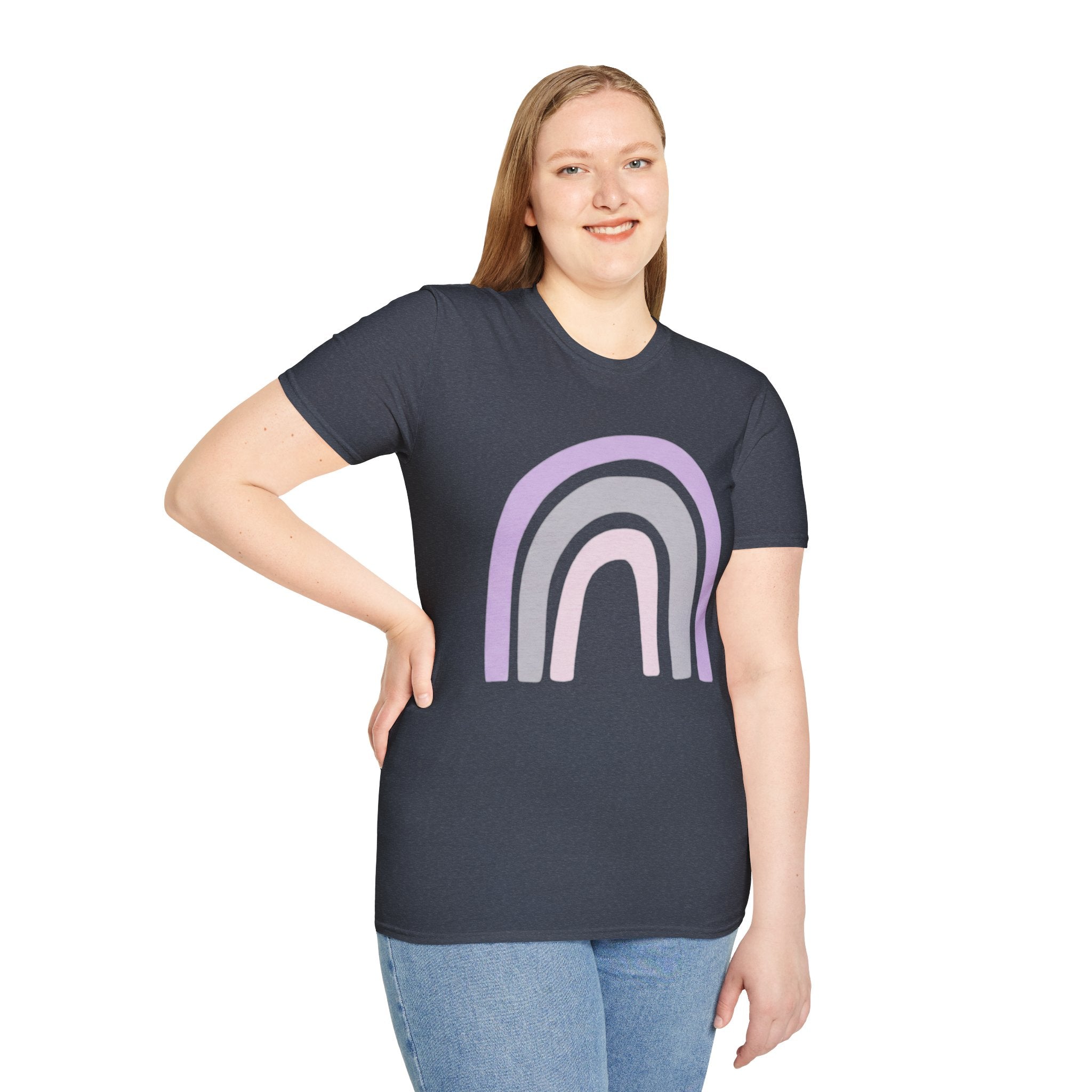 Pastel Rainbow T-Shirt — Minimal Lavender & Grey Rainbow Tee