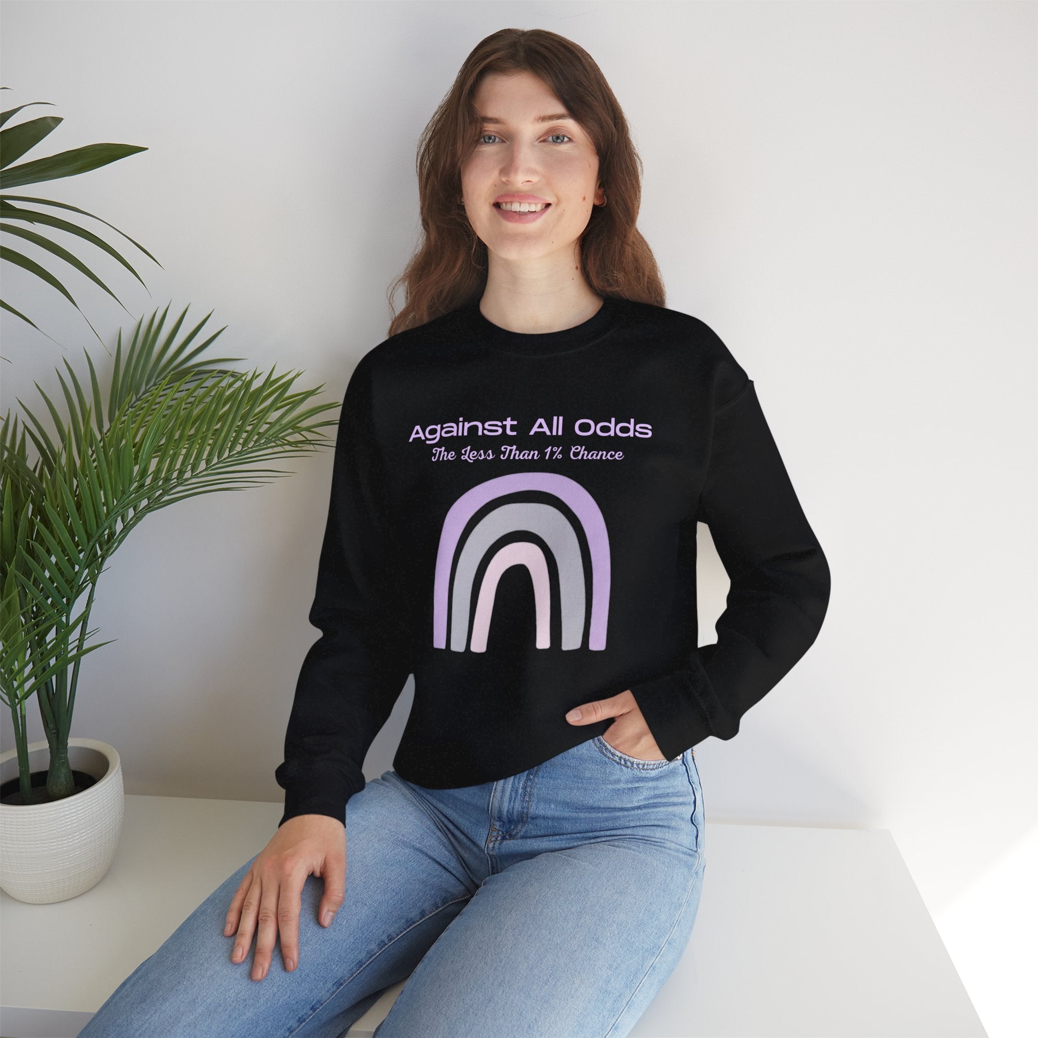 Crewneck Sweatshirt — Pastel Rainbow “Against All Odds” Inspirational Pullover