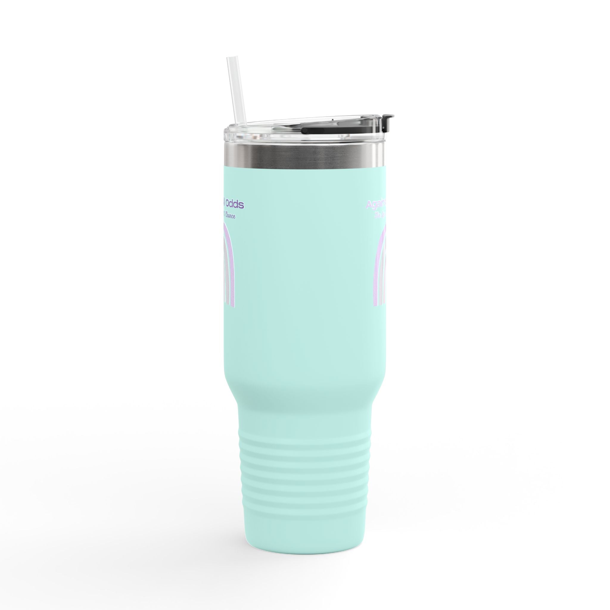40oz Insulated Travel Mug — Pastel Rainbow "Against All Odds: The Less Than 1% Chance" Design