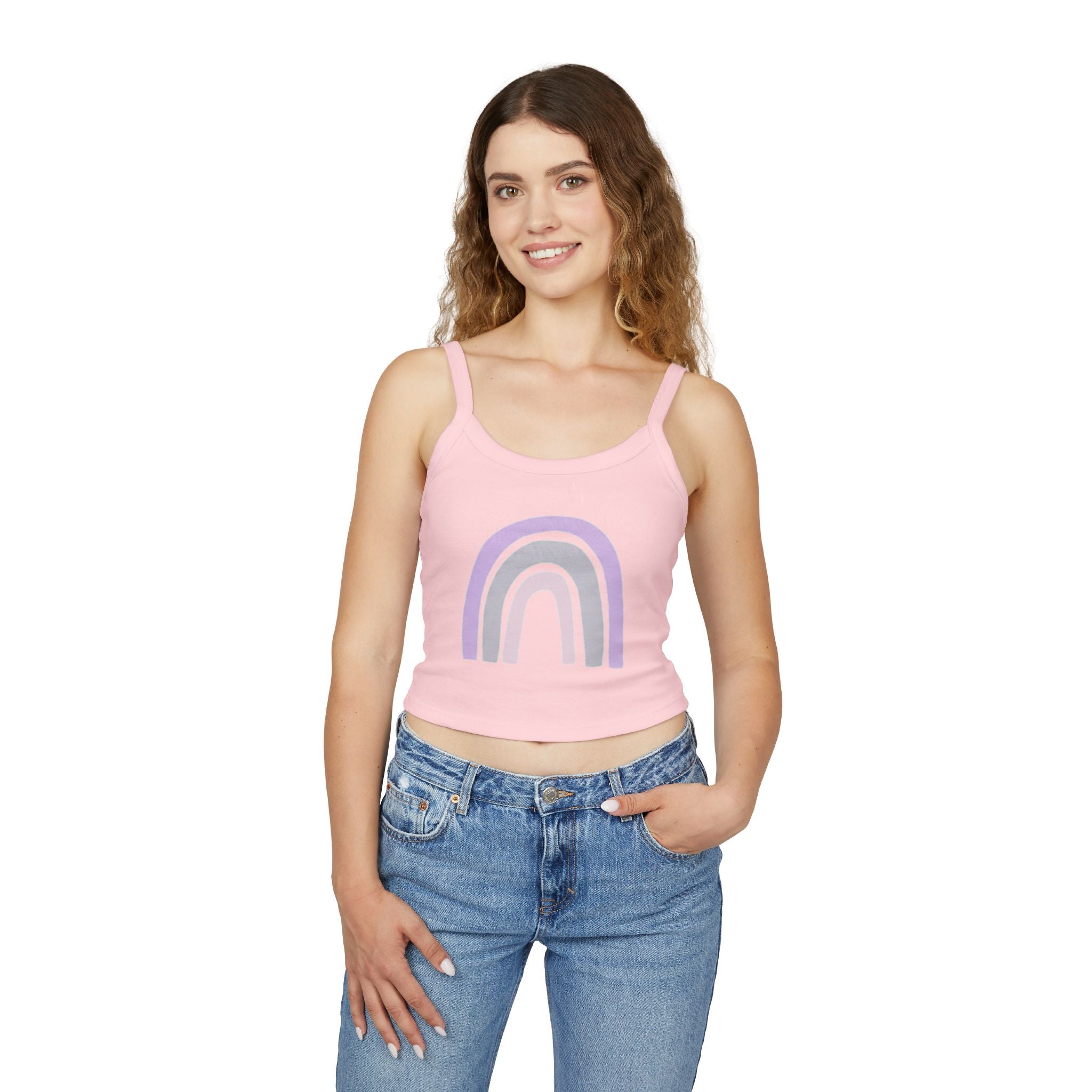 Women's Spaghetti Strap Tank Top — Pastel Rainbow Design
