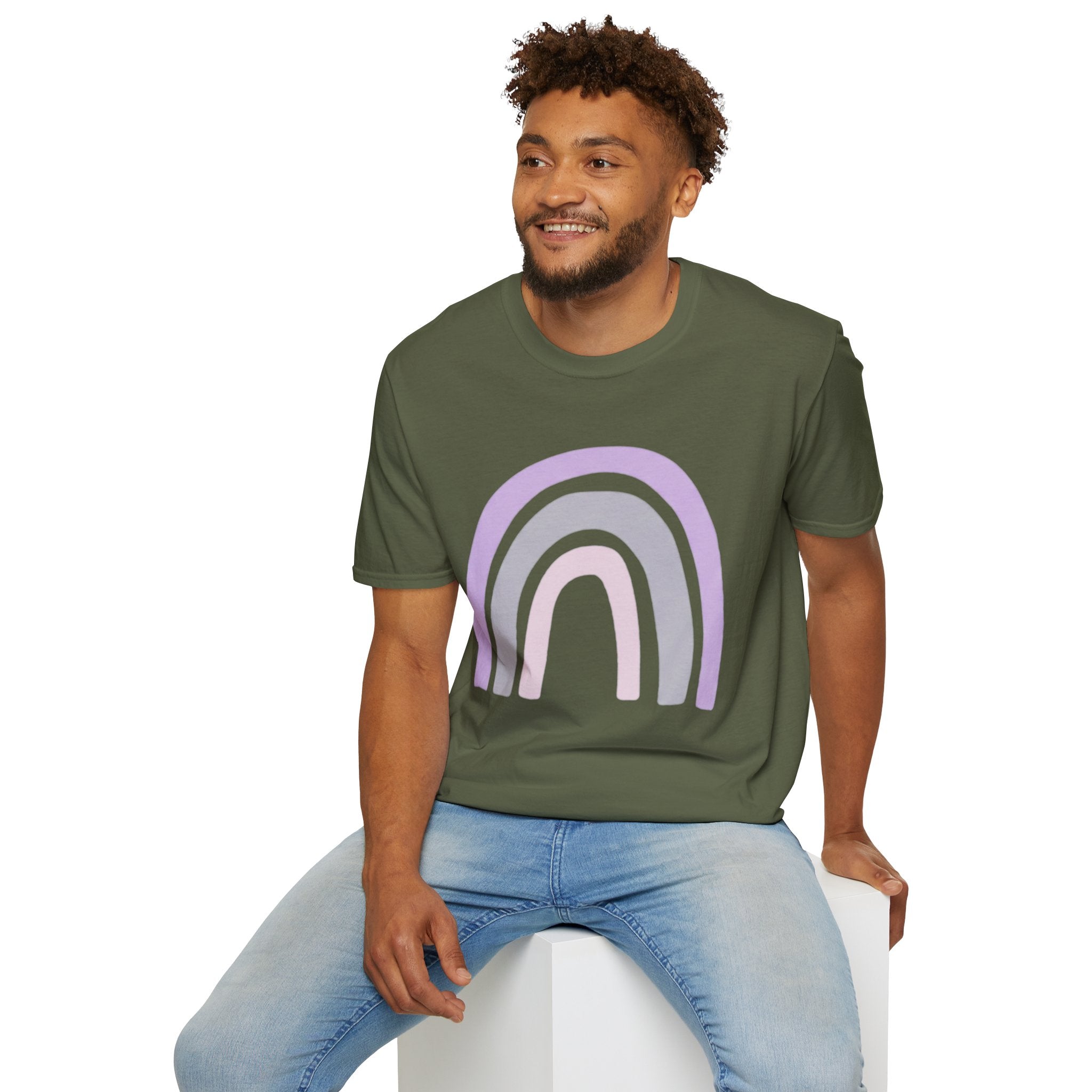 Pastel Rainbow T-Shirt — Minimal Lavender & Grey Rainbow Tee