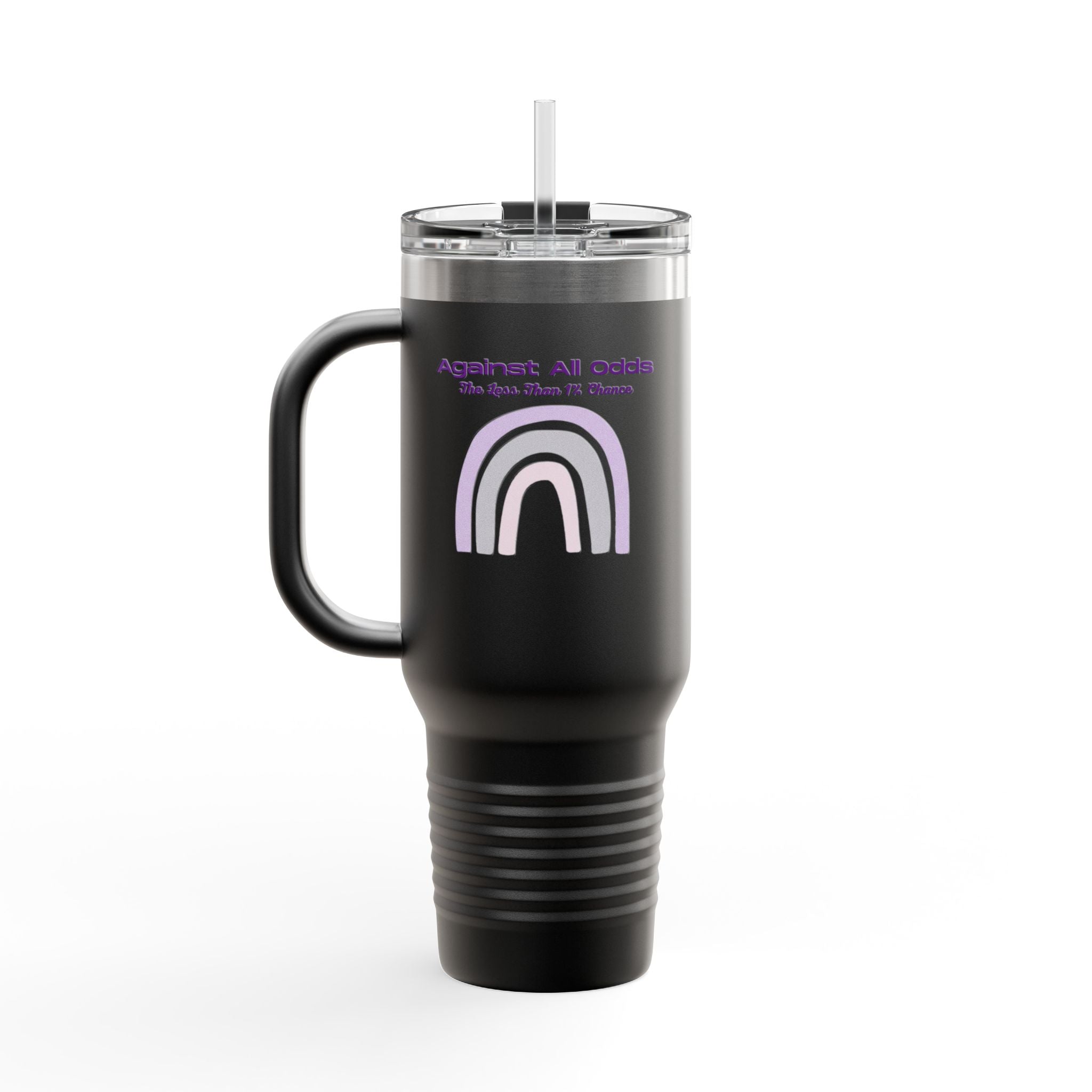 40oz Insulated Travel Mug — Pastel Rainbow "Against All Odds: The Less Than 1% Chance" Design