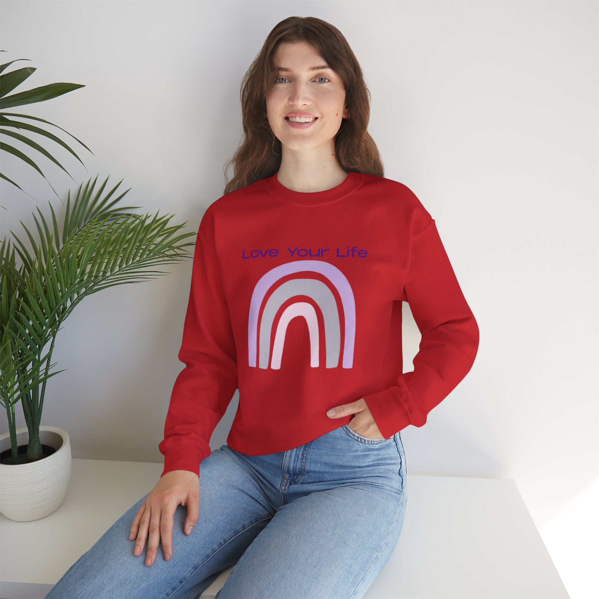 Crewneck Sweatshirt — "Love Your Life" Pastel Rainbow Casual Pullover
