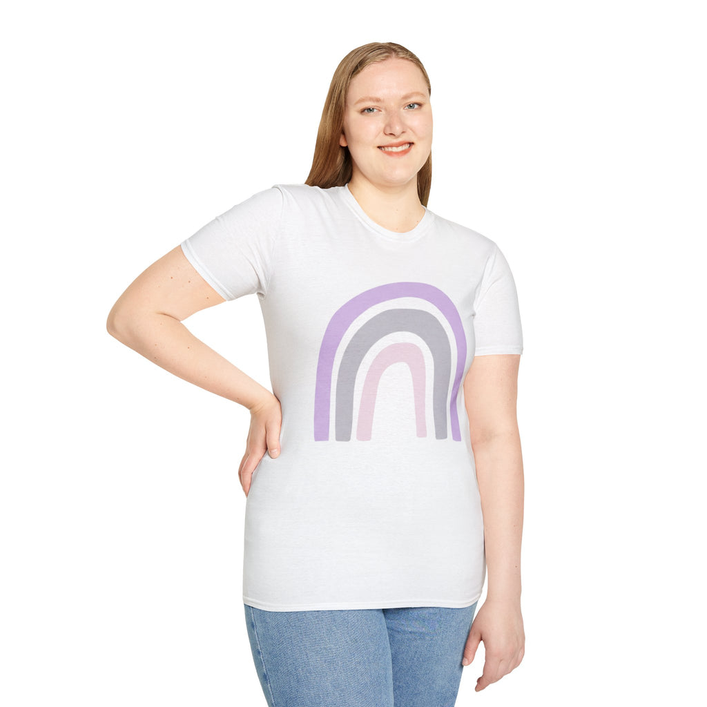 Pastel Rainbow T-Shirt — Minimal Lavender & Grey Rainbow Tee