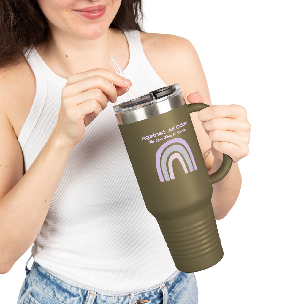 40oz Insulated Travel Mug — Pastel Rainbow "Against All Odds: The Less Than 1% Chance" Design