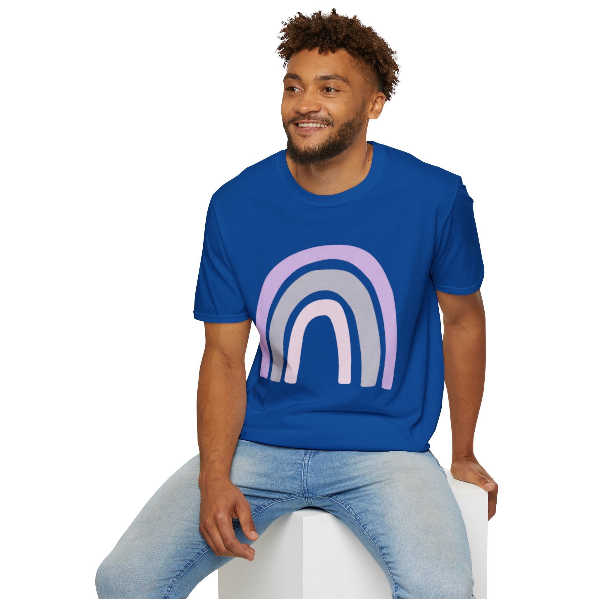 Pastel Rainbow T-Shirt — Minimal Lavender & Grey Rainbow Tee