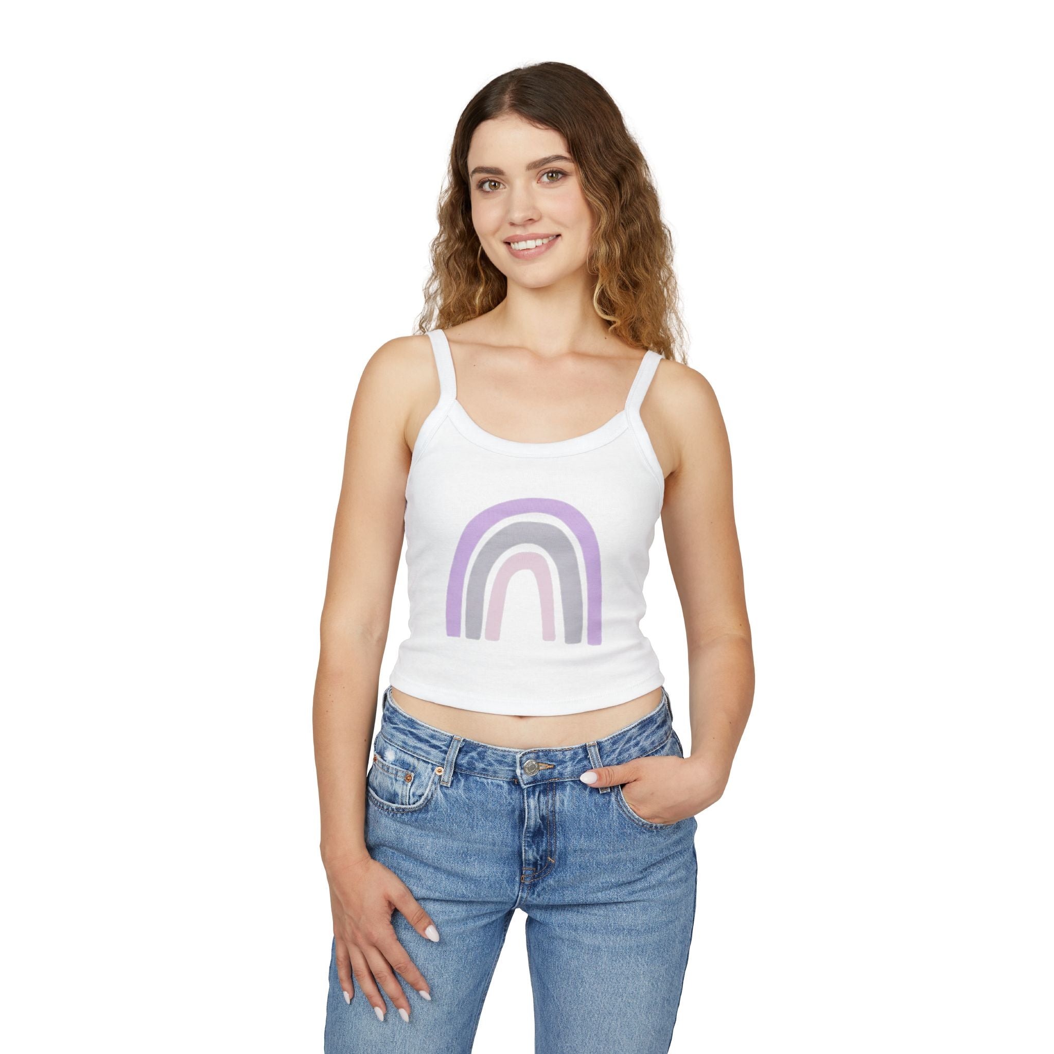 Women's Spaghetti Strap Tank Top — Pastel Rainbow Design