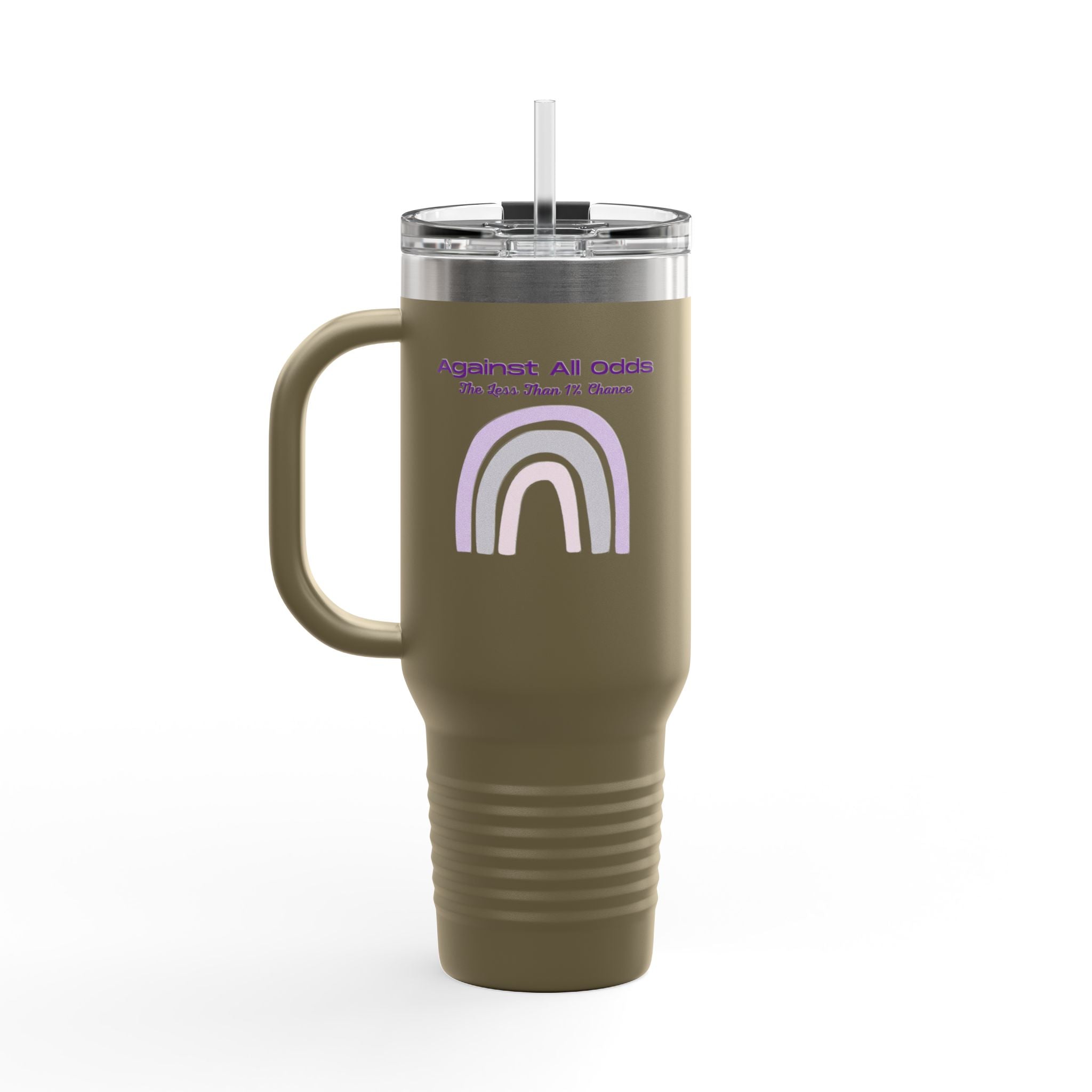 40oz Insulated Travel Mug — Pastel Rainbow "Against All Odds: The Less Than 1% Chance" Design