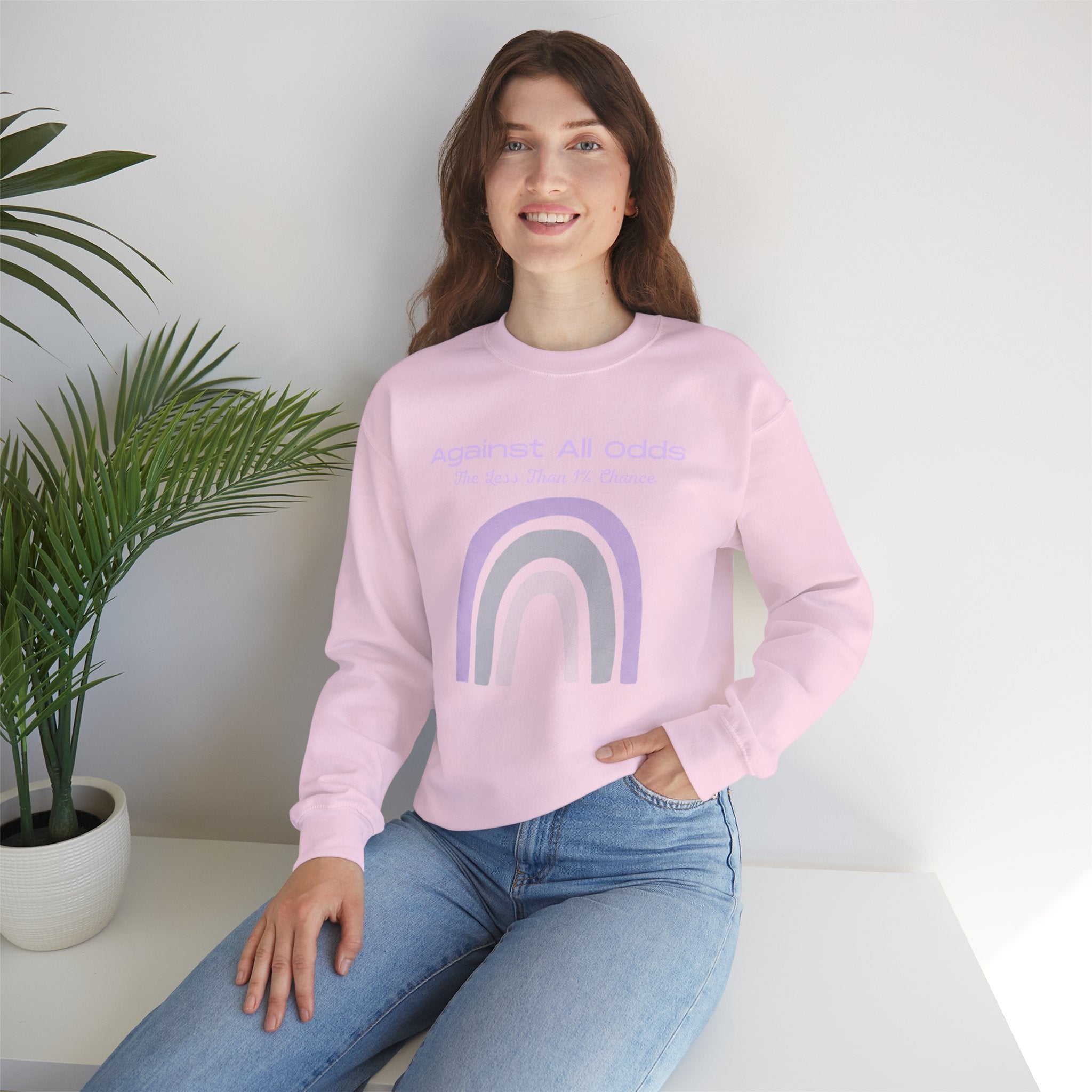 Crewneck Sweatshirt — Pastel Rainbow “Against All Odds” Inspirational Pullover