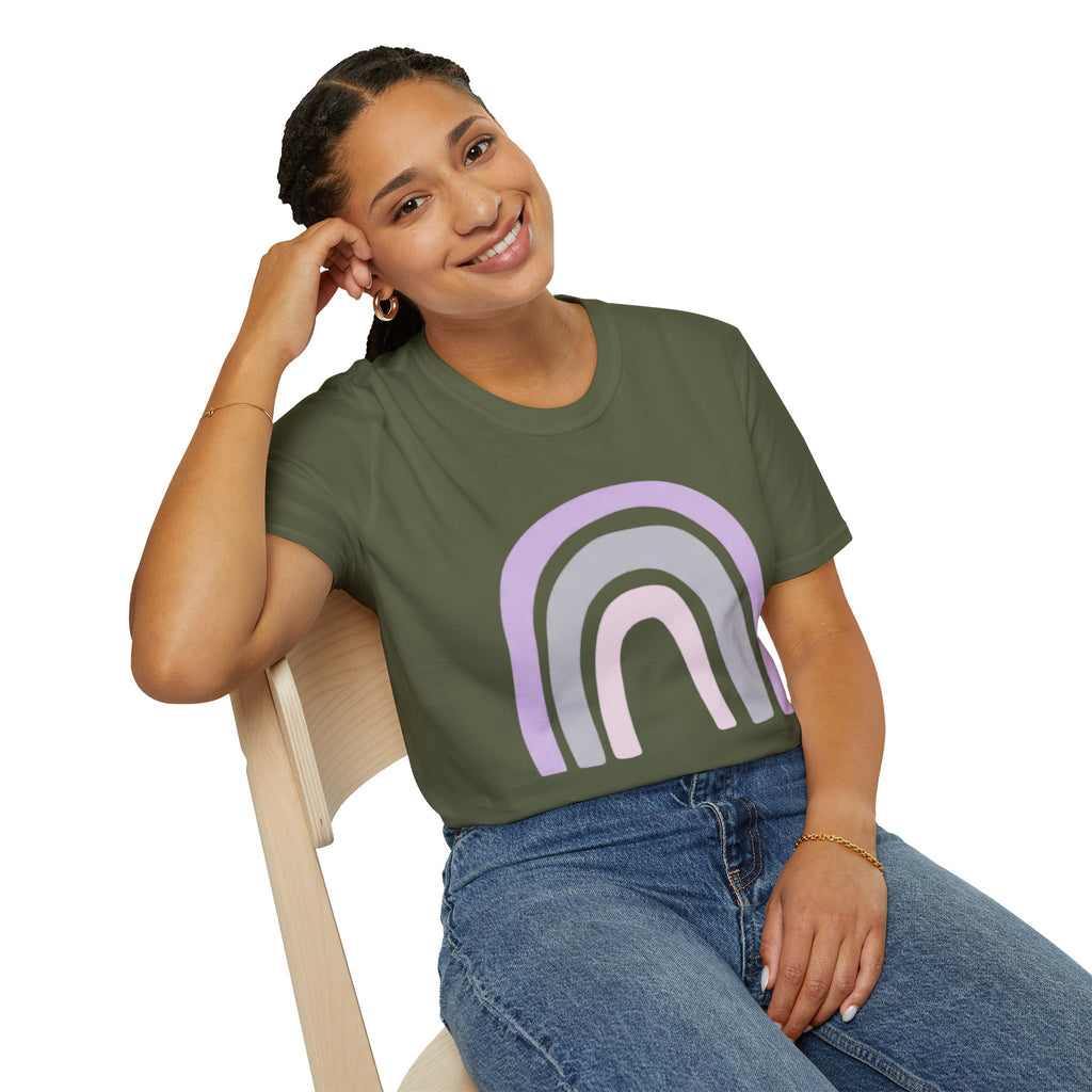 Pastel Rainbow T-Shirt — Minimal Lavender & Grey Rainbow Tee