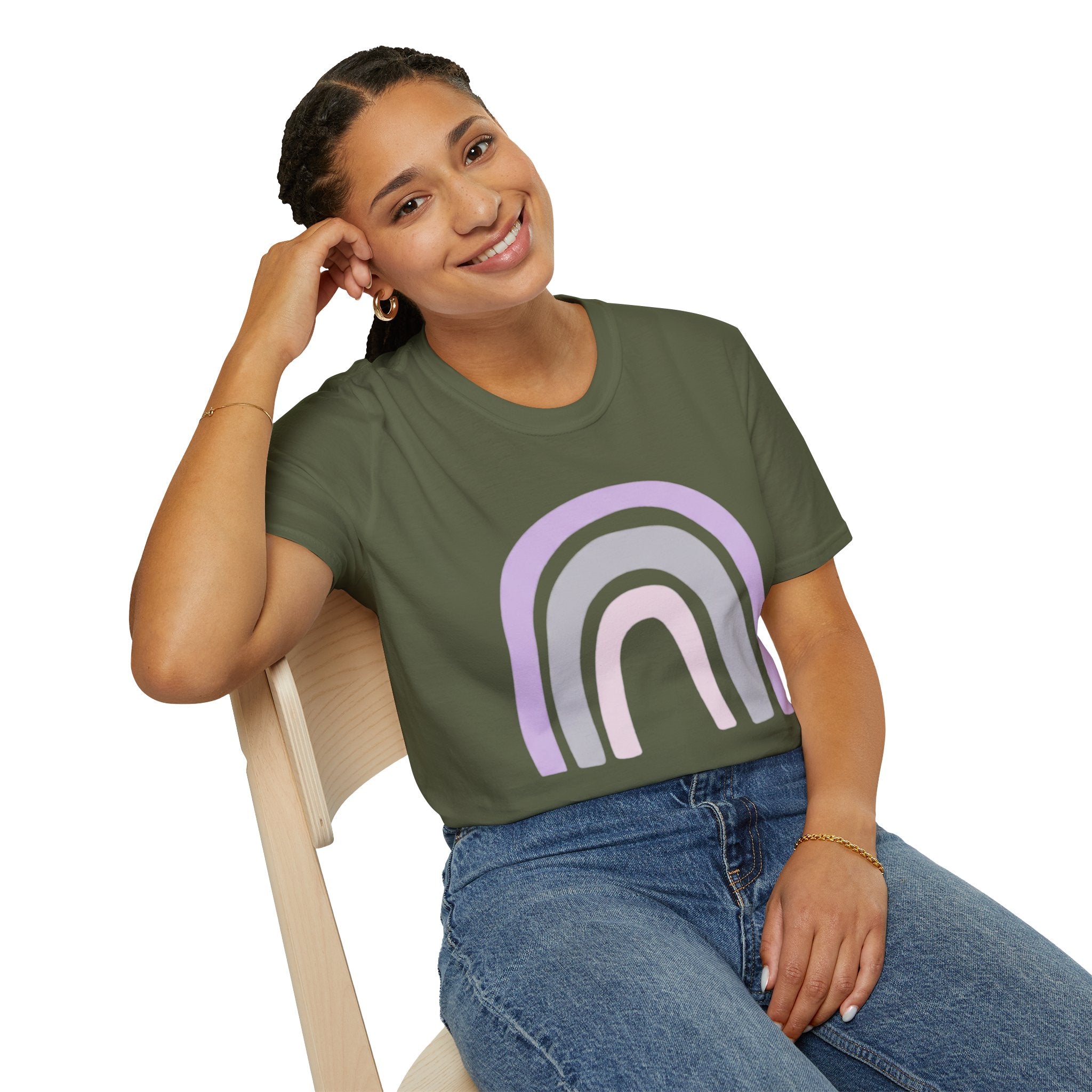 Pastel Rainbow T-Shirt — Minimal Lavender & Grey Rainbow Tee