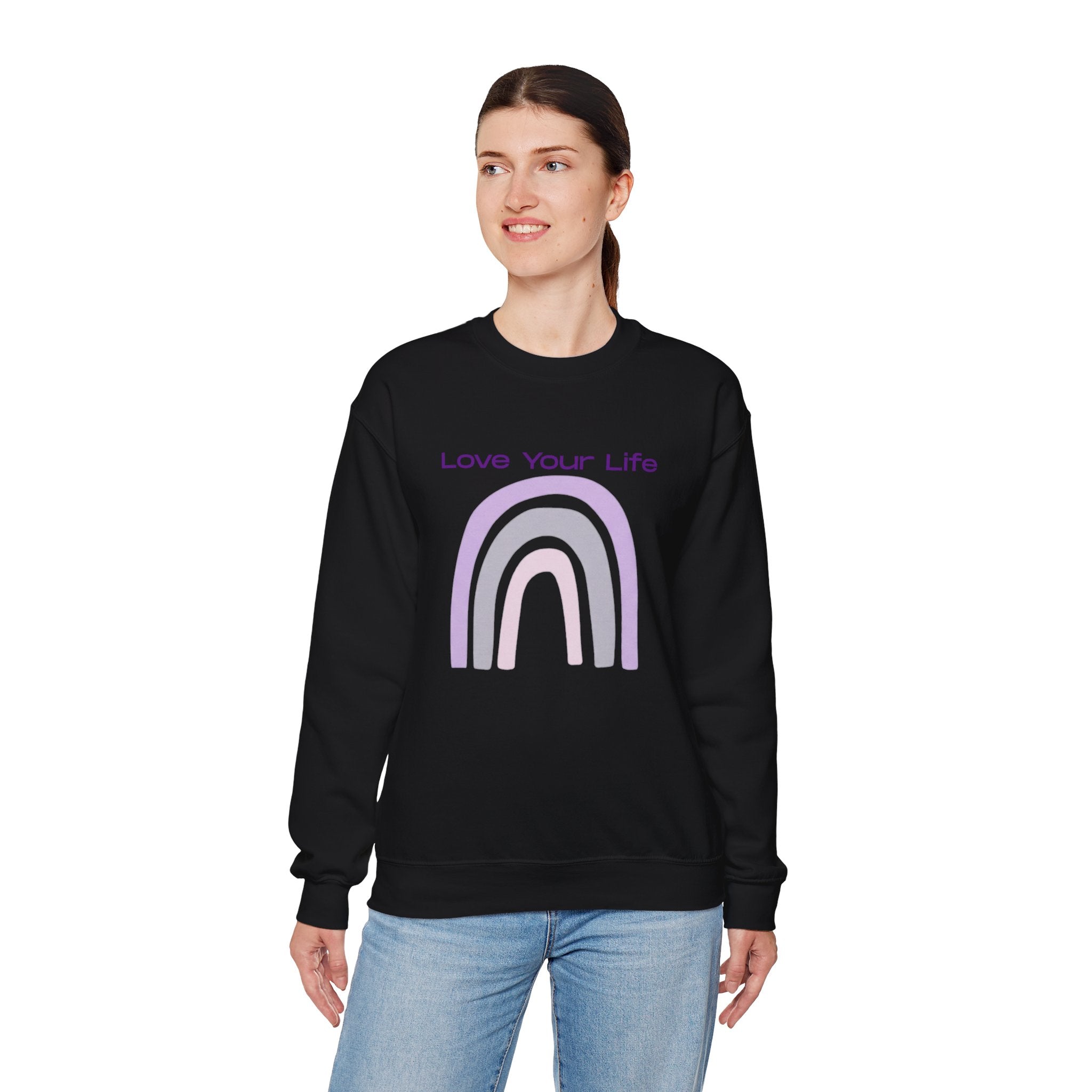 Crewneck Sweatshirt — "Love Your Life" Pastel Rainbow Casual Pullover