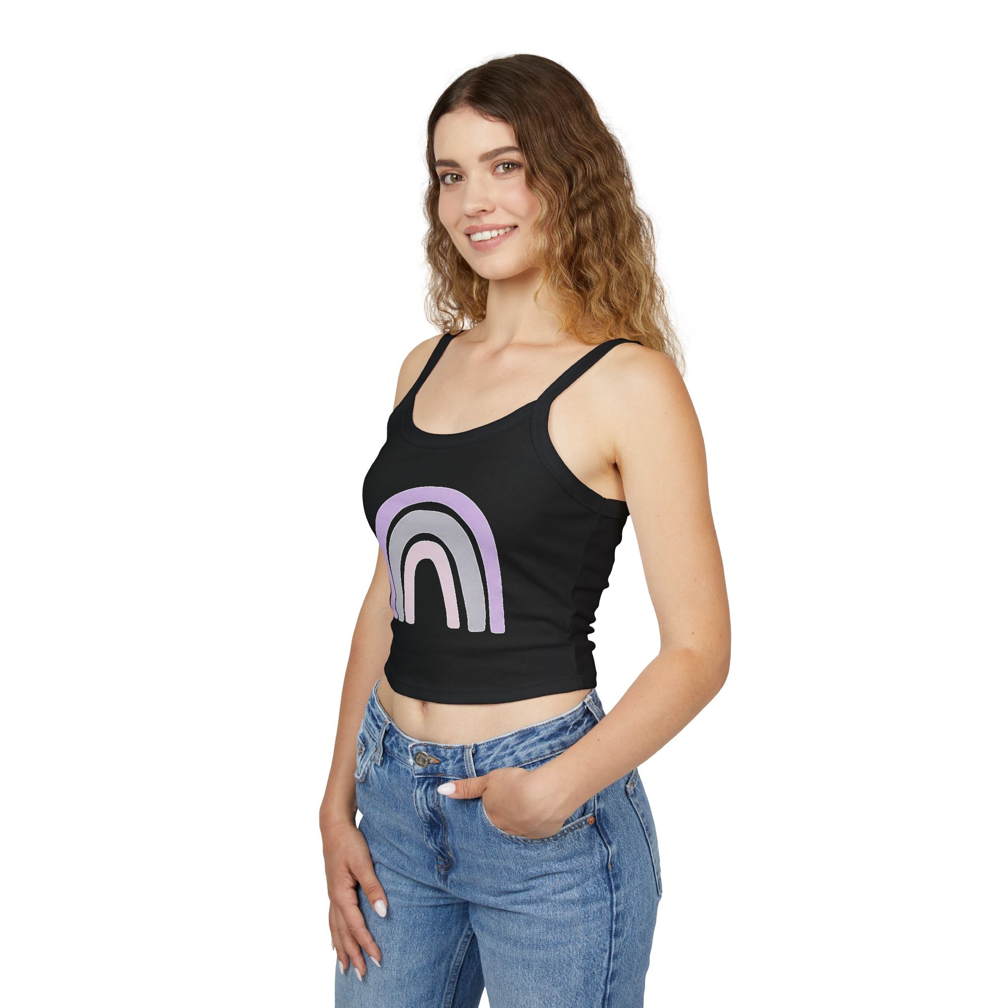 Women's Spaghetti Strap Tank Top — Pastel Rainbow Design