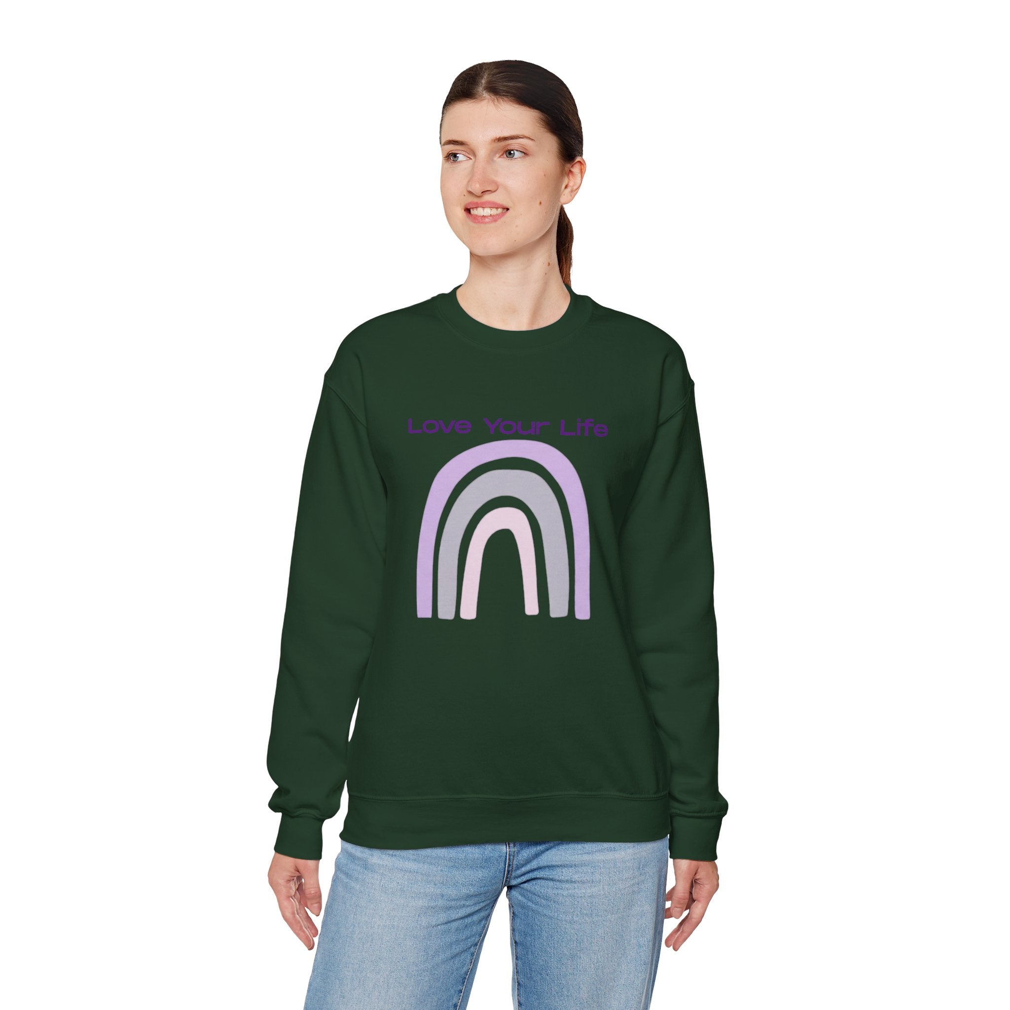 Crewneck Sweatshirt — "Love Your Life" Pastel Rainbow Casual Pullover