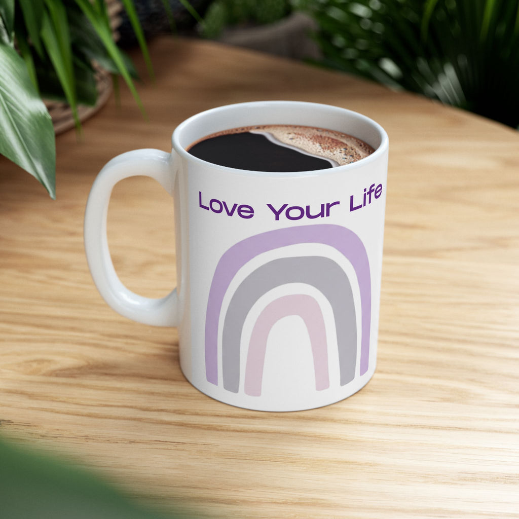 Love Your Life Pastel Rainbow Ceramic Mug (11oz, 15oz) — Inspirational Coffee Cup