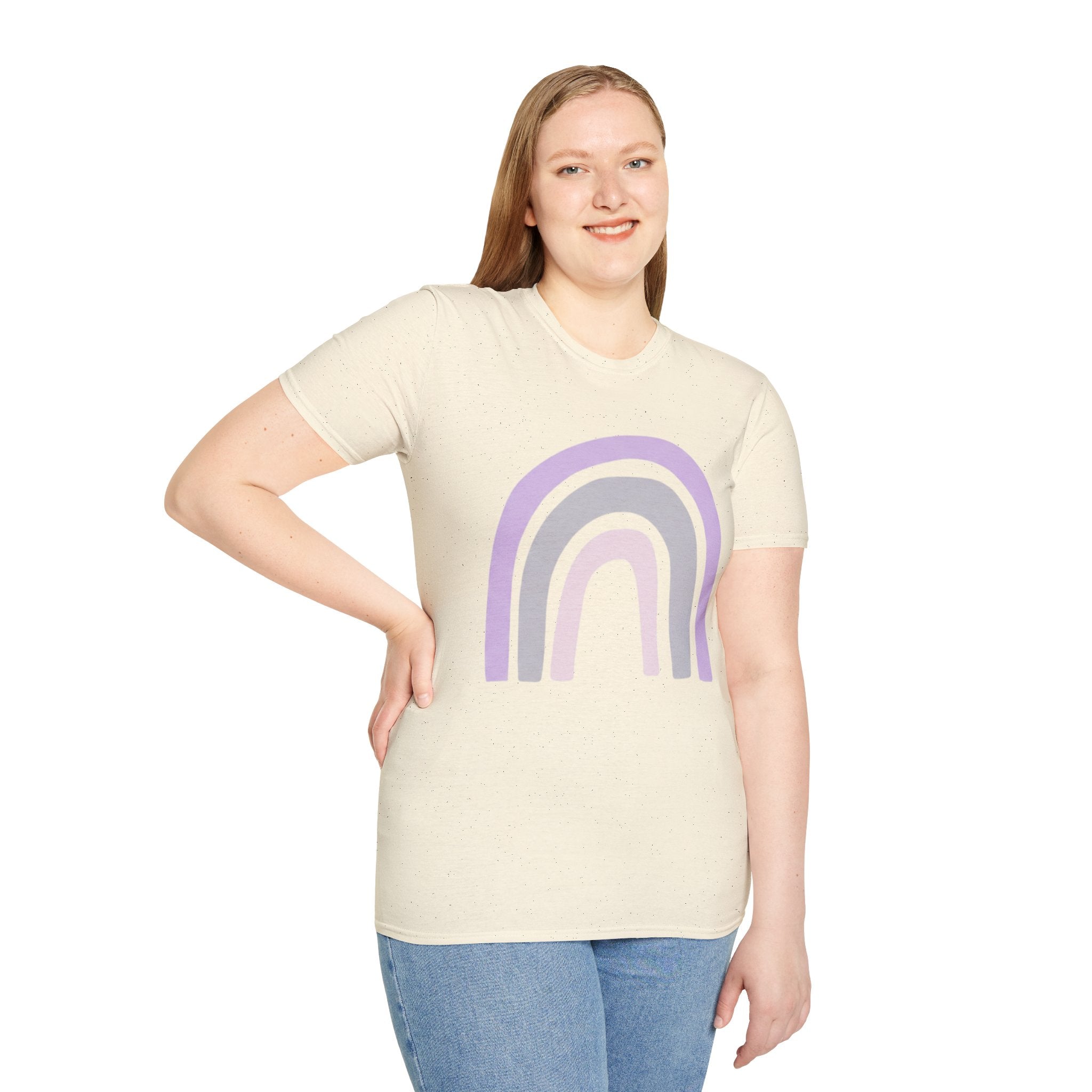 Pastel Rainbow T-Shirt — Minimal Lavender & Grey Rainbow Tee