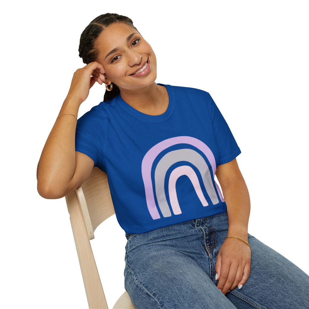 Pastel Rainbow T-Shirt — Minimal Lavender & Grey Rainbow Tee