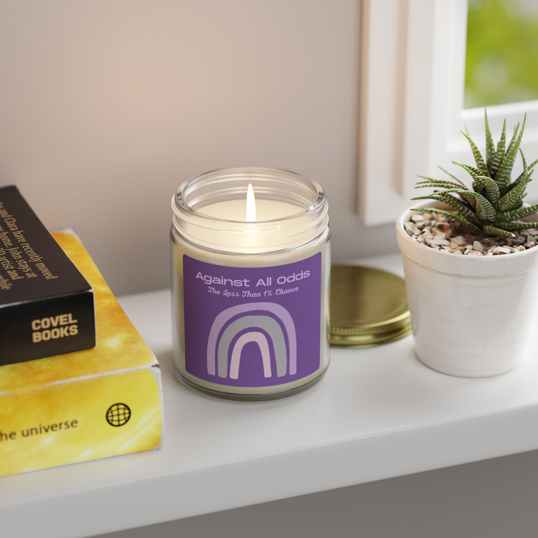 Scented Candle — Coconut Apricot Wax “Against All Odds” Purple Rainbow (4oz/9oz)