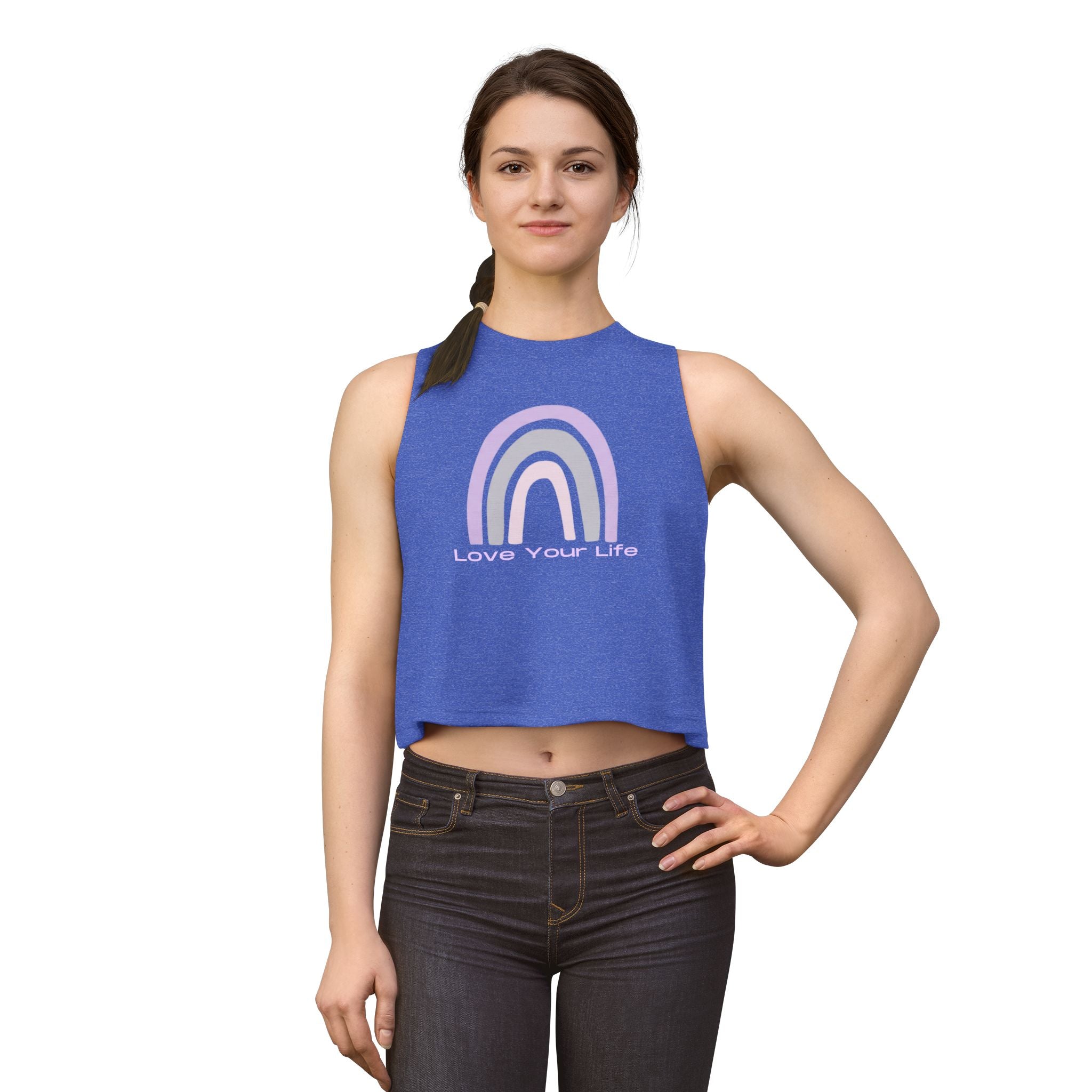 Love Your Life Rainbow Crop Top — Pastel Motivational Women's Tank