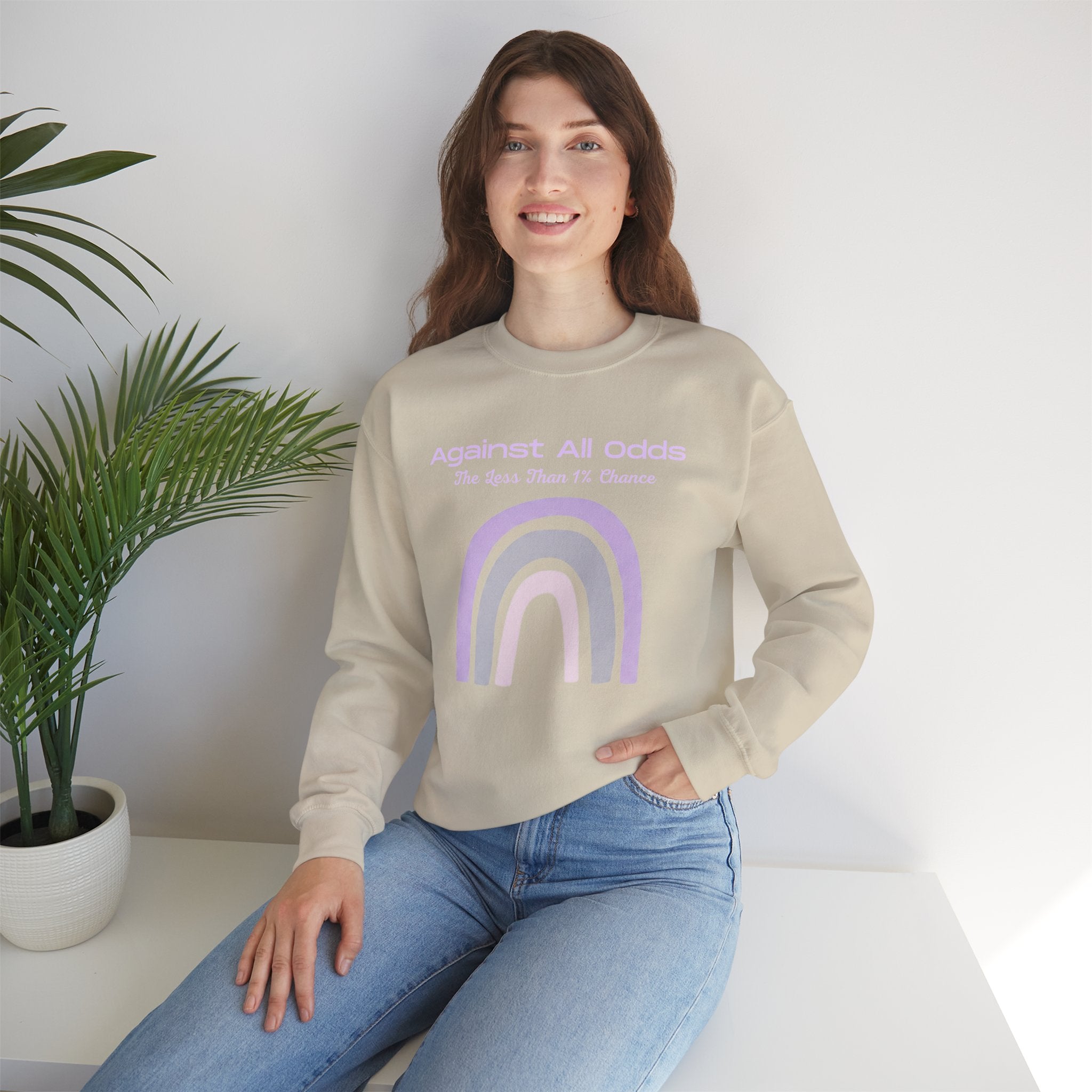 Crewneck Sweatshirt — Pastel Rainbow “Against All Odds” Inspirational Pullover