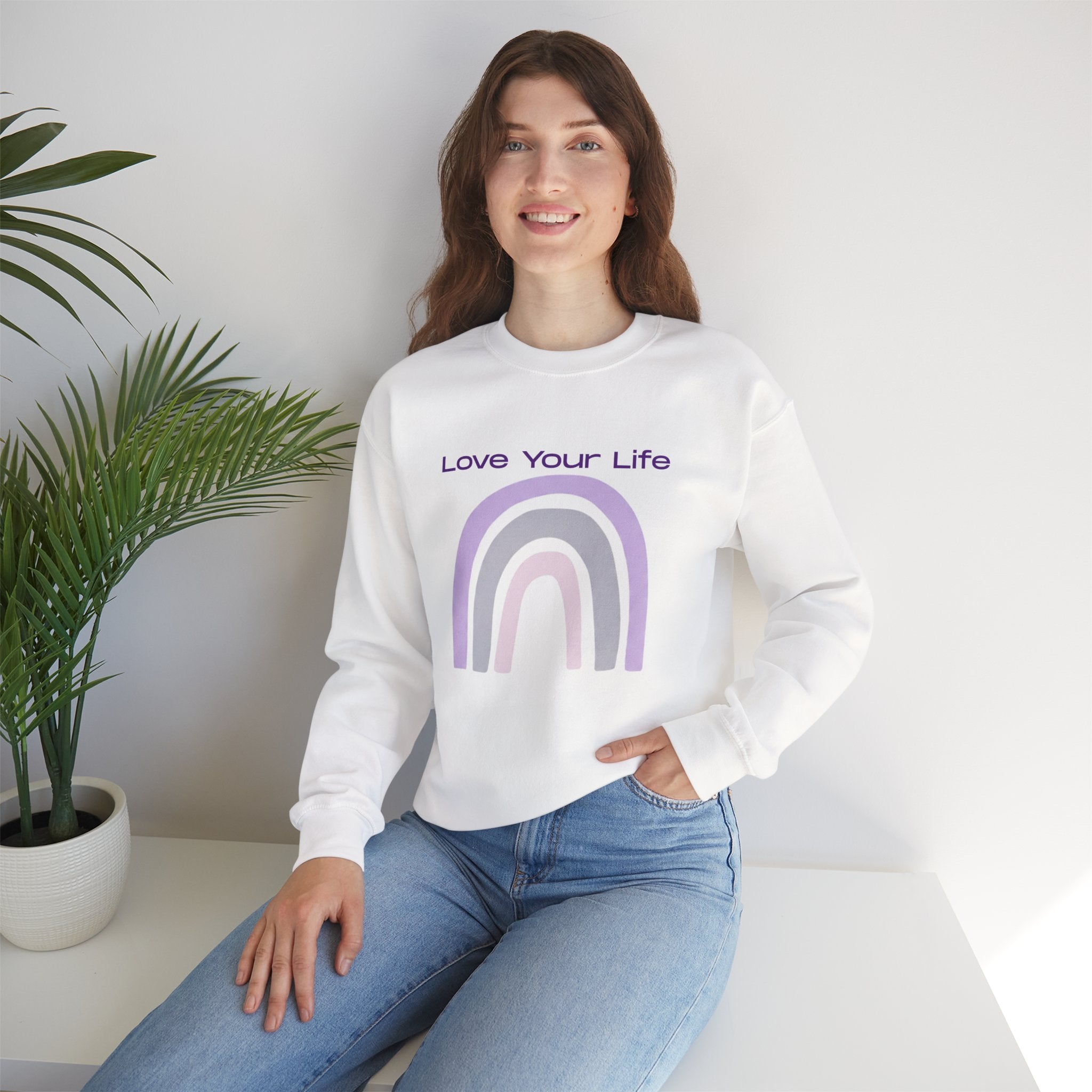Crewneck Sweatshirt — "Love Your Life" Pastel Rainbow Casual Pullover