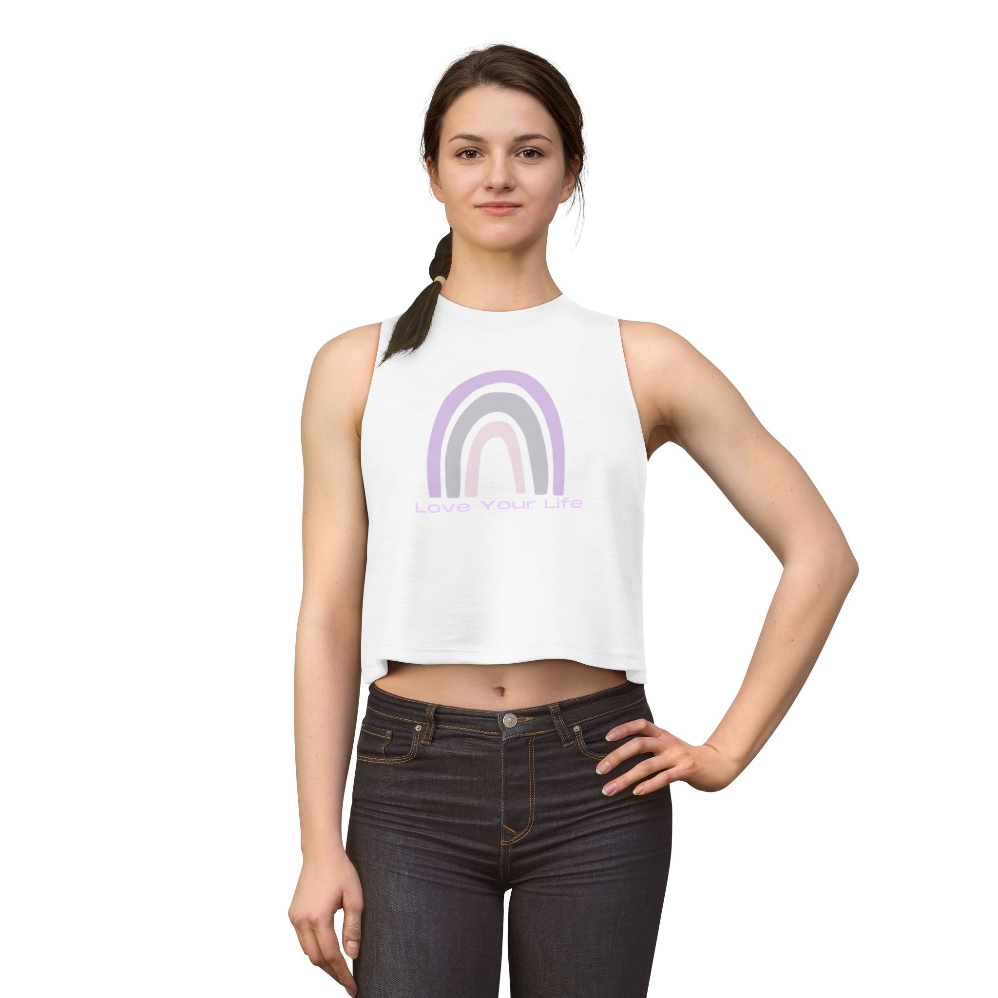 Love Your Life Rainbow Crop Top — Pastel Motivational Women's Tank