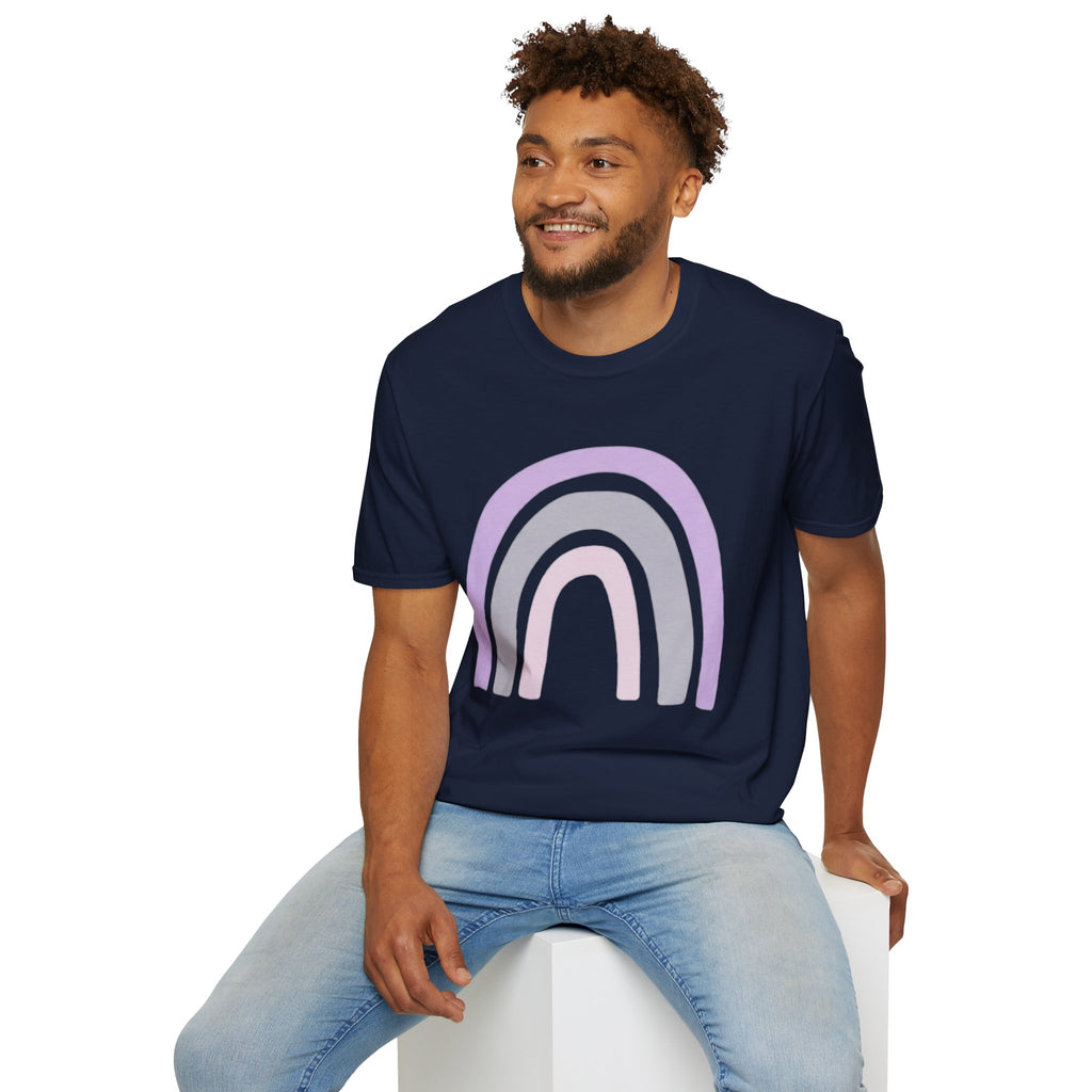 Pastel Rainbow T-Shirt — Minimal Lavender & Grey Rainbow Tee
