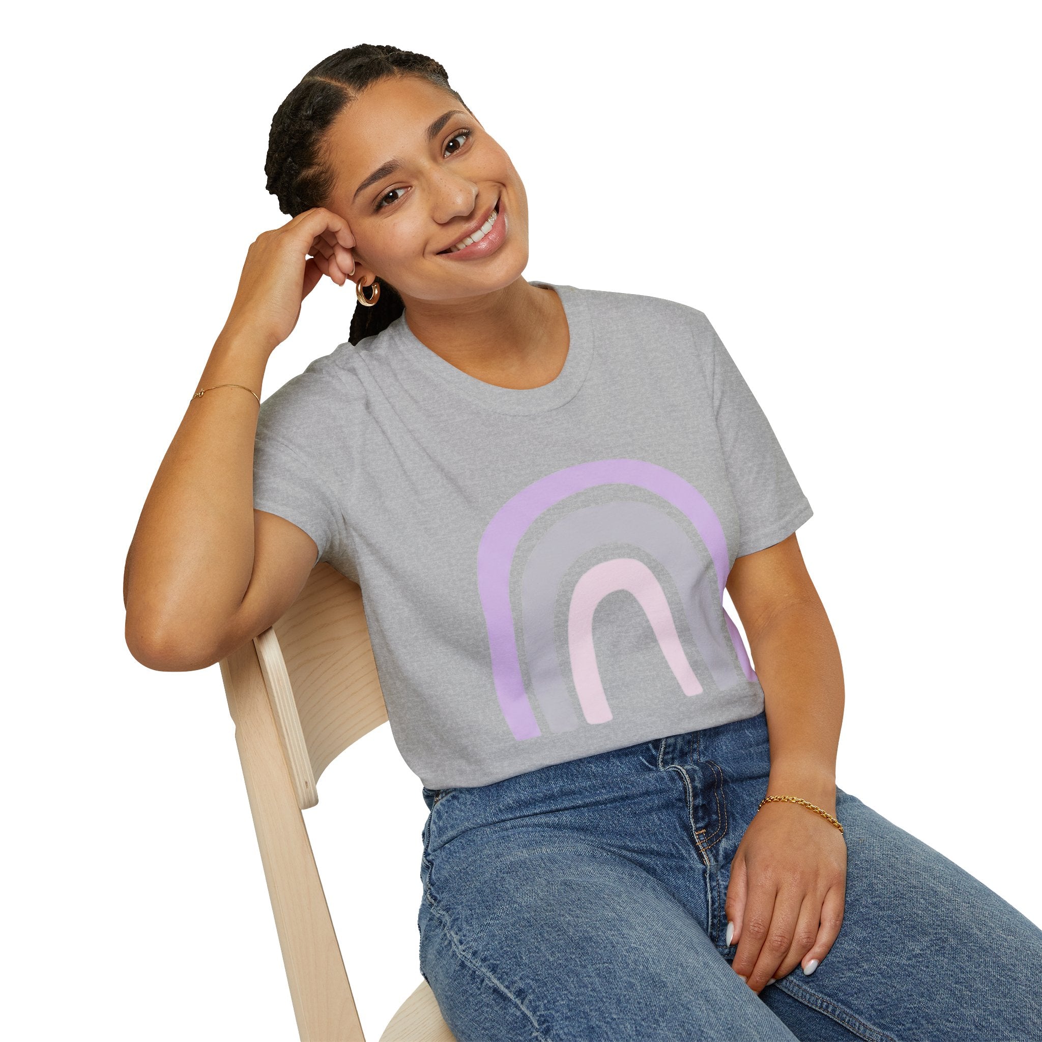 Pastel Rainbow T-Shirt — Minimal Lavender & Grey Rainbow Tee
