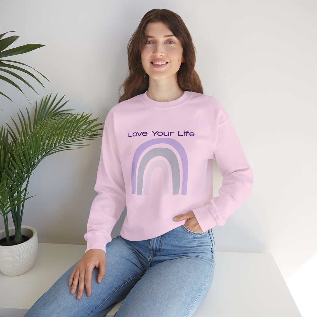 Crewneck Sweatshirt — "Love Your Life" Pastel Rainbow Casual Pullover