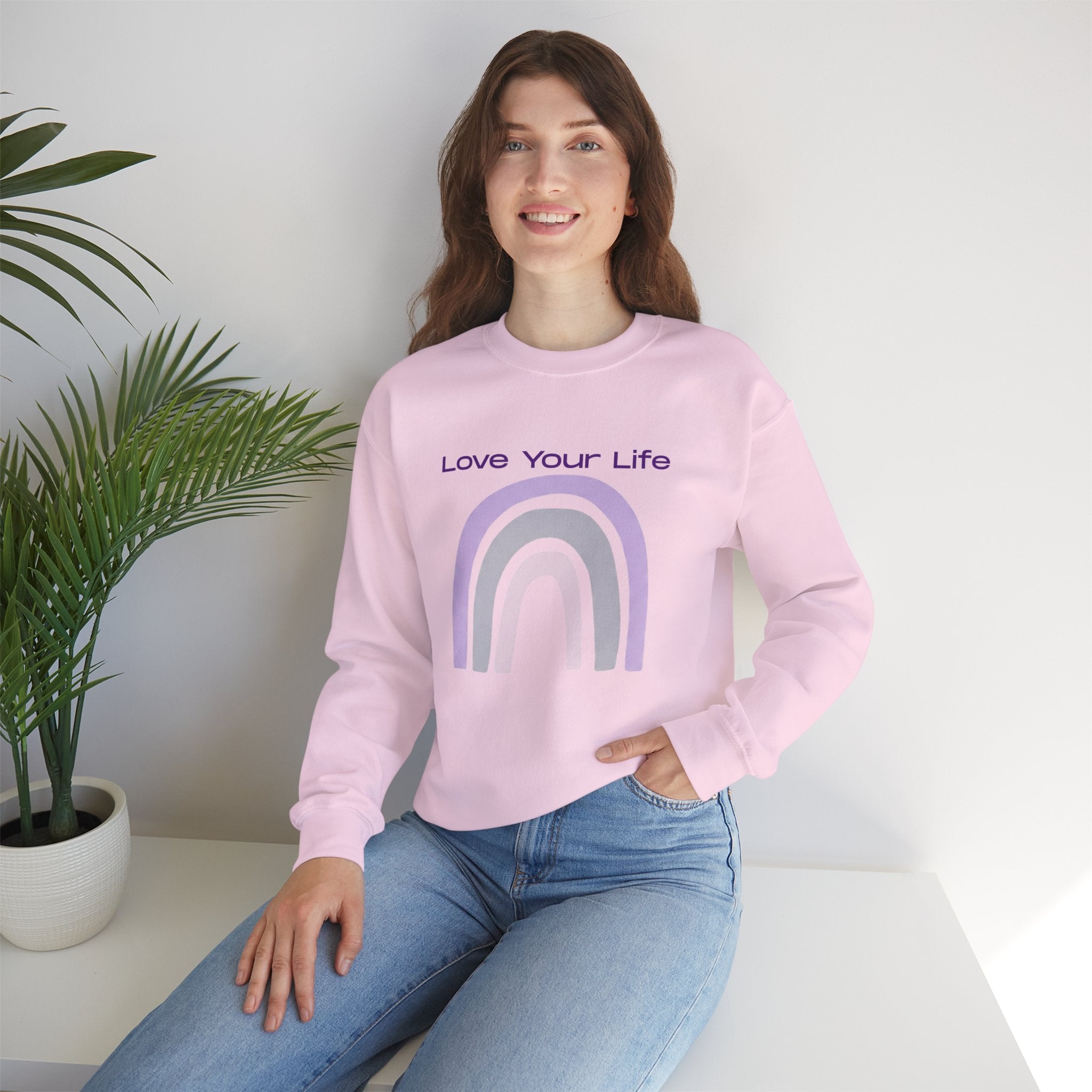 Crewneck Sweatshirt — "Love Your Life" Pastel Rainbow Casual Pullover