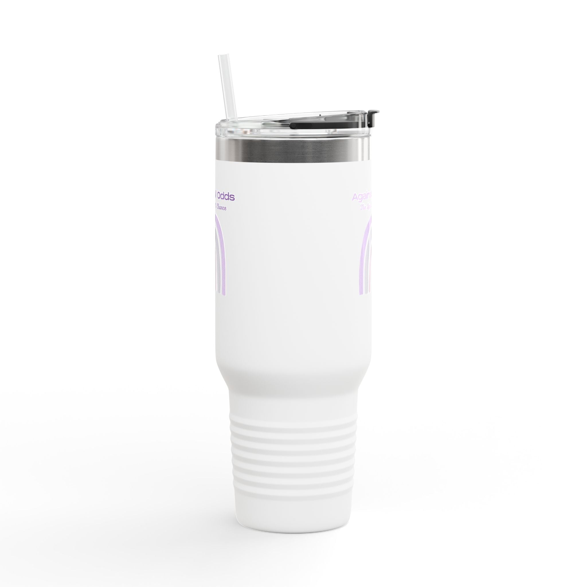 40oz Insulated Travel Mug — Pastel Rainbow "Against All Odds: The Less Than 1% Chance" Design