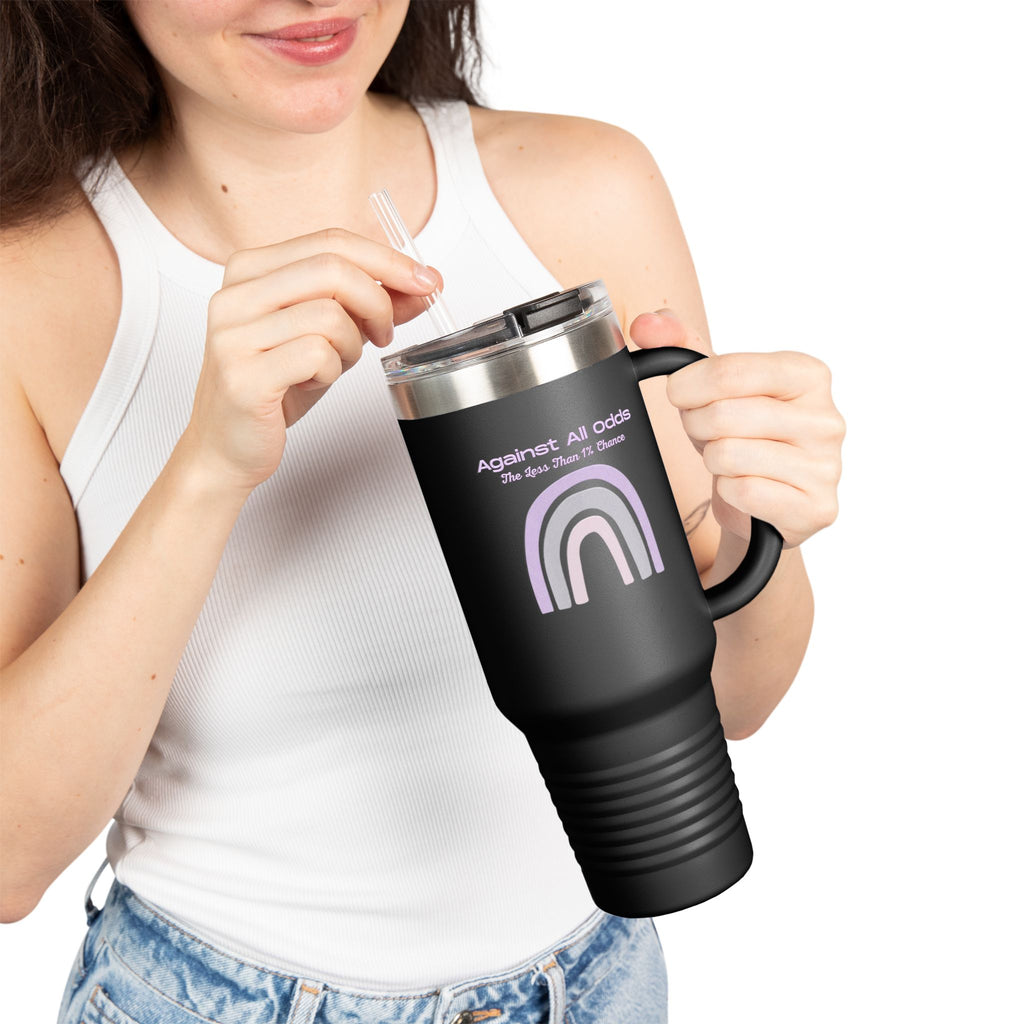 40oz Insulated Travel Mug — Pastel Rainbow "Against All Odds: The Less Than 1% Chance" Design