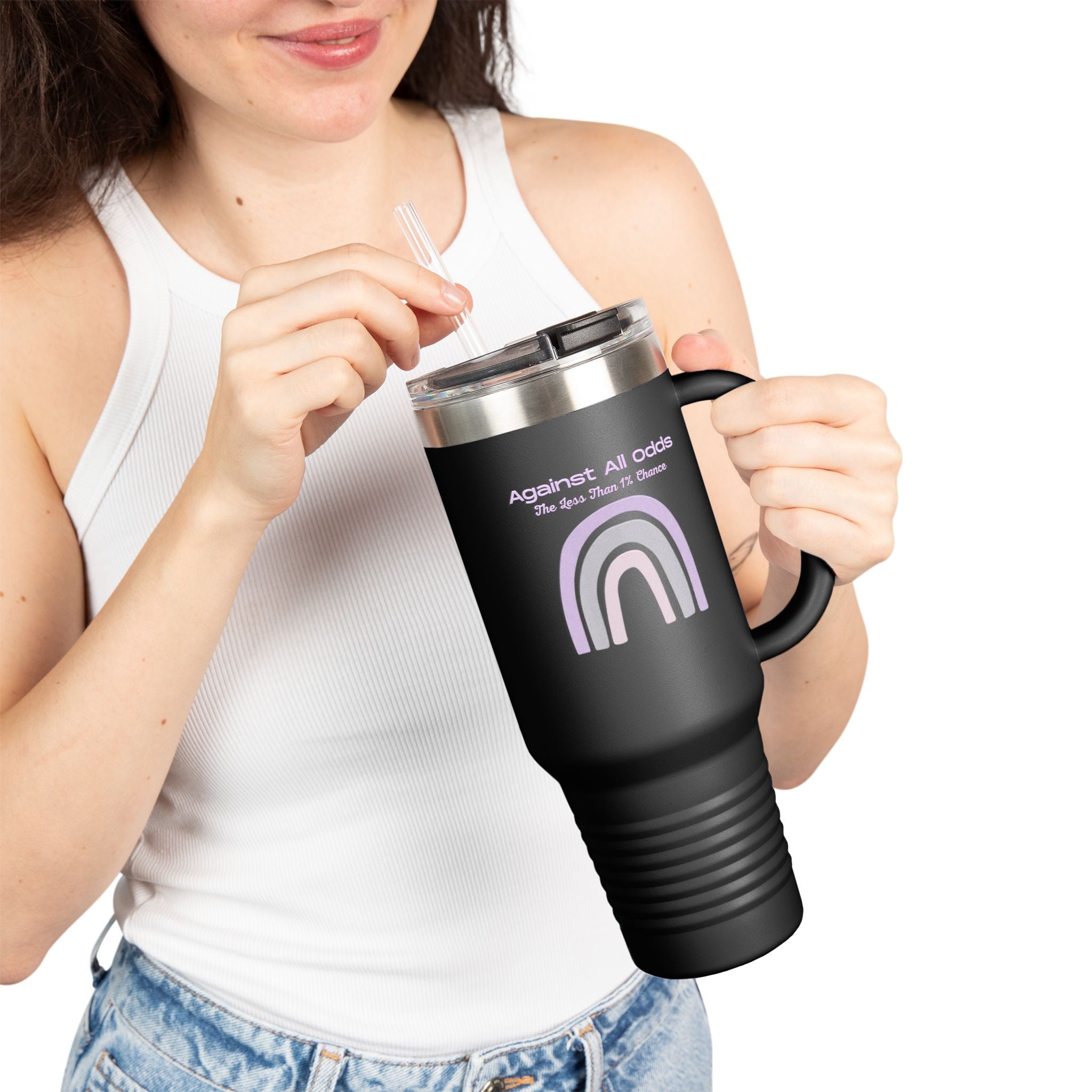 40oz Insulated Travel Mug — Pastel Rainbow "Against All Odds: The Less Than 1% Chance" Design
