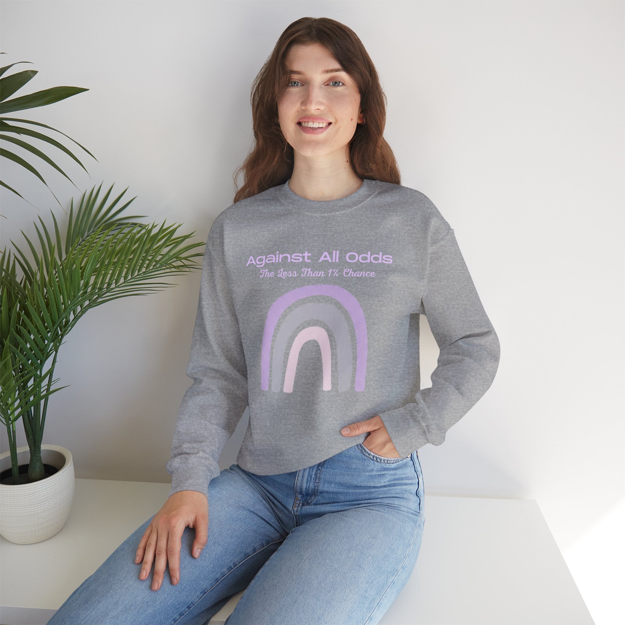 Crewneck Sweatshirt — Pastel Rainbow “Against All Odds” Inspirational Pullover