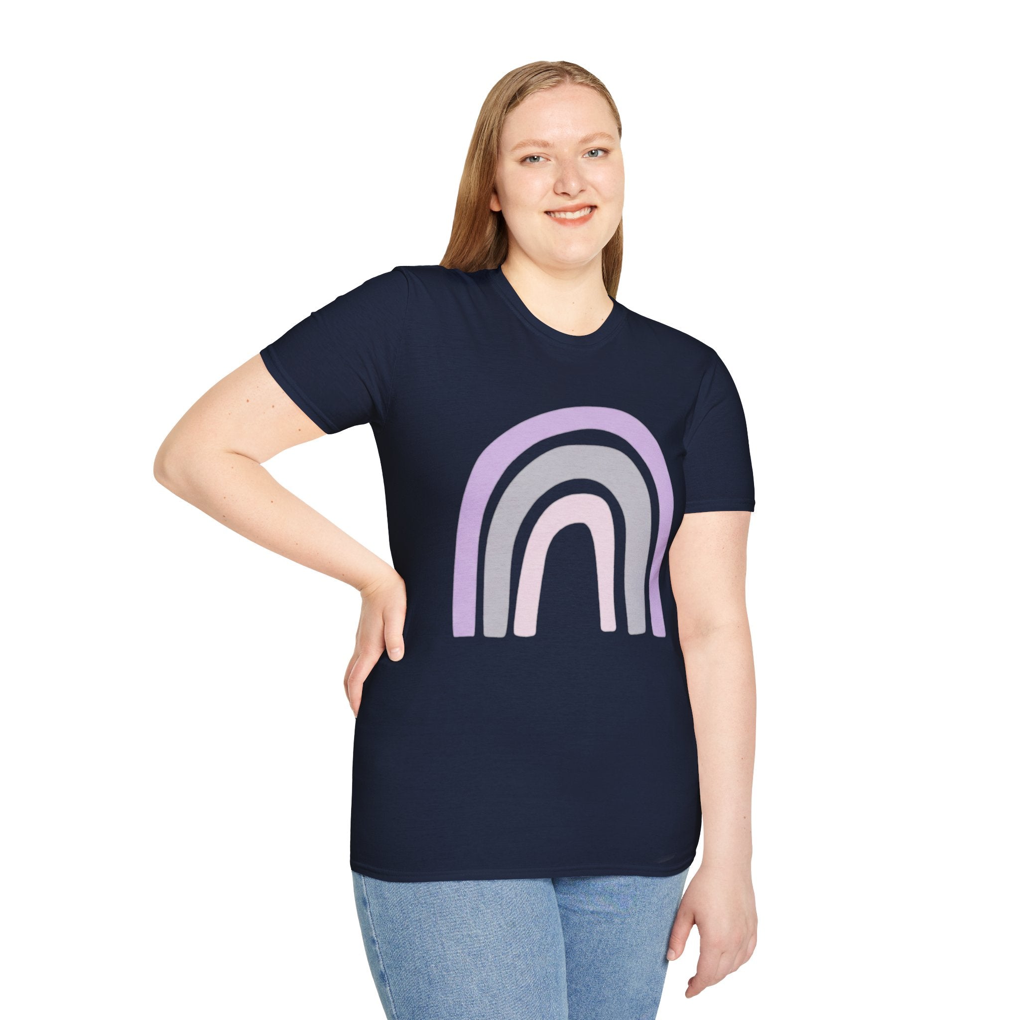 Pastel Rainbow T-Shirt — Minimal Lavender & Grey Rainbow Tee