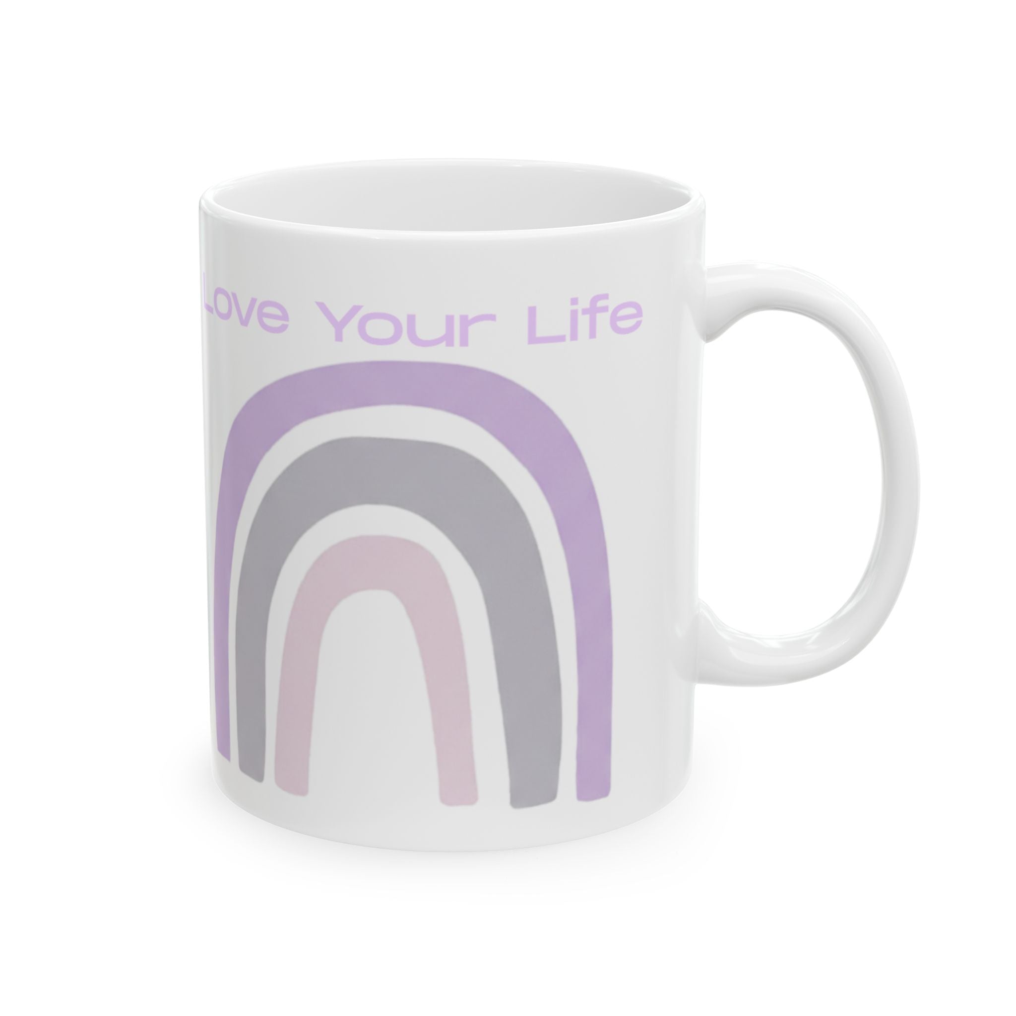 Love Your Life Pastel Rainbow Ceramic Mug (11oz, 15oz) — Inspirational Coffee Cup