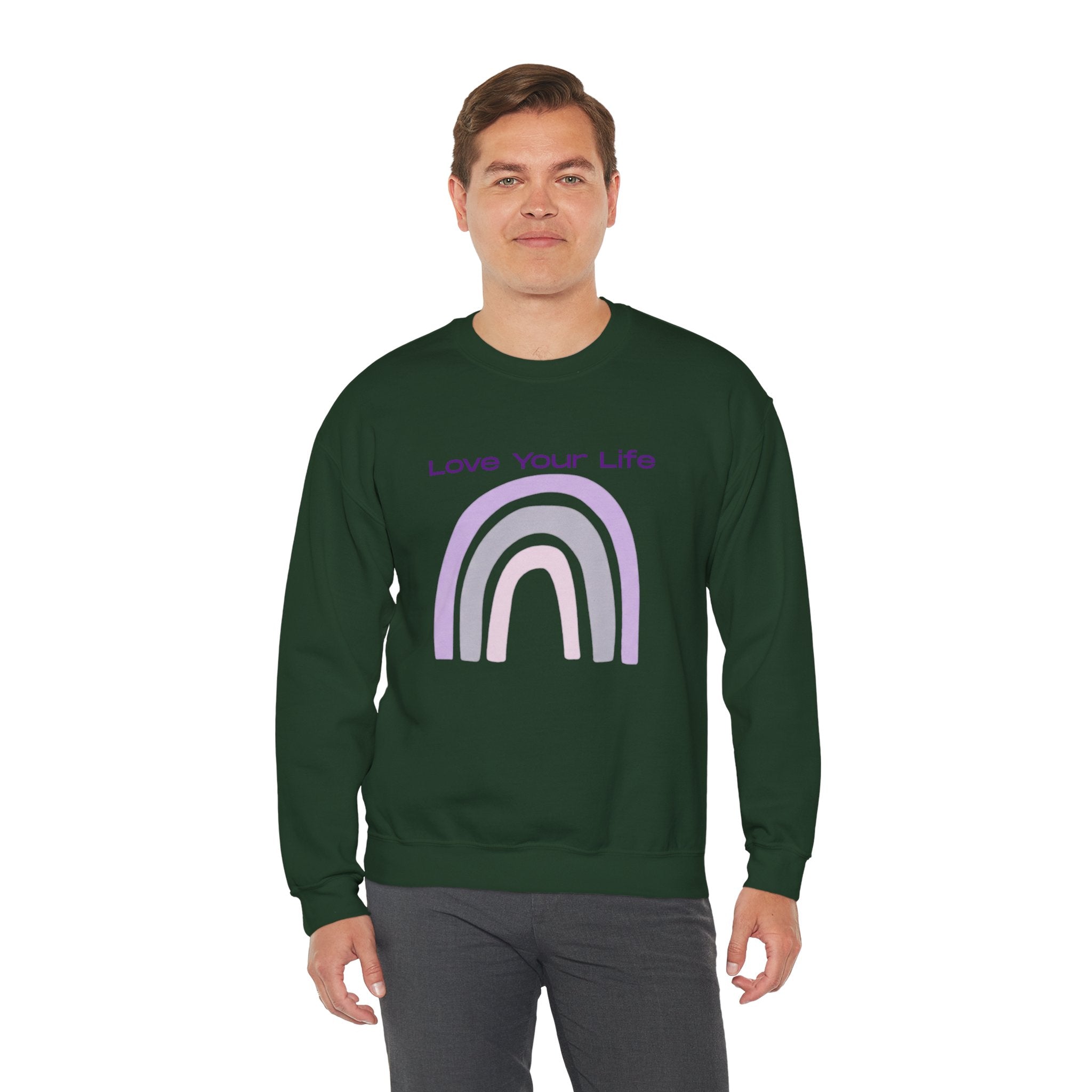 Crewneck Sweatshirt — "Love Your Life" Pastel Rainbow Casual Pullover
