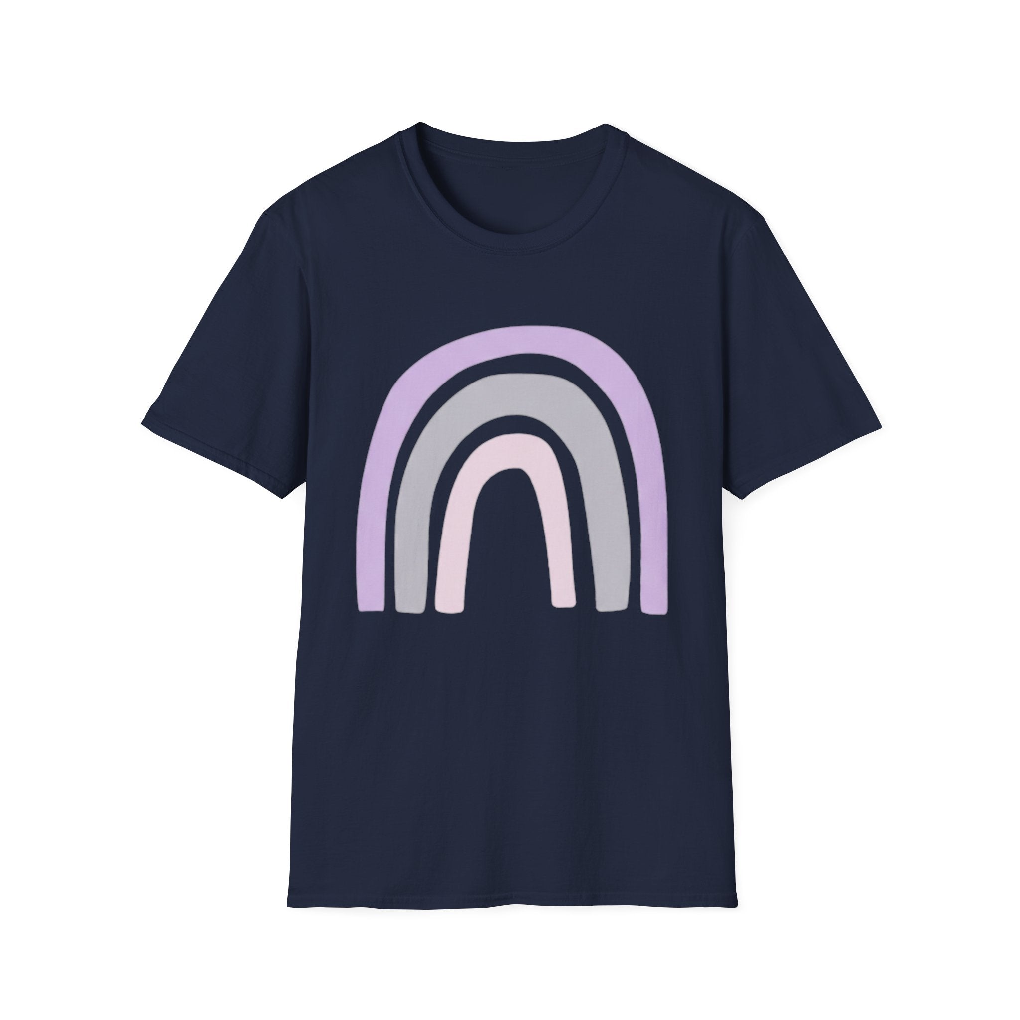 Pastel Rainbow T-Shirt — Minimal Lavender & Grey Rainbow Tee