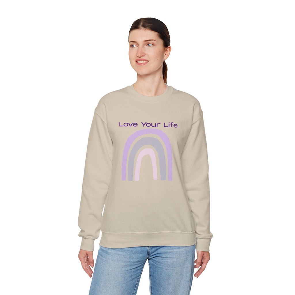 Crewneck Sweatshirt — "Love Your Life" Pastel Rainbow Casual Pullover