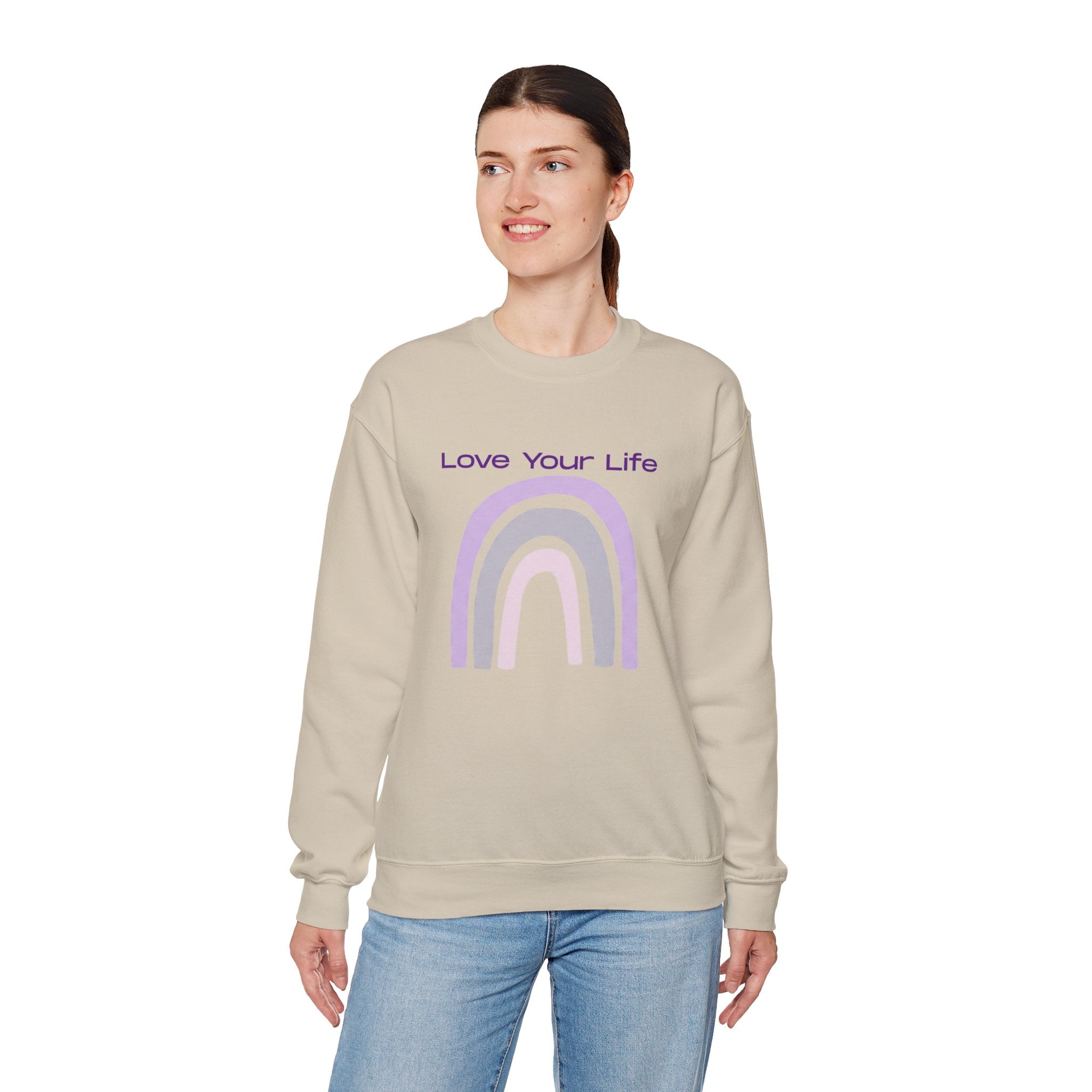 Crewneck Sweatshirt — "Love Your Life" Pastel Rainbow Casual Pullover