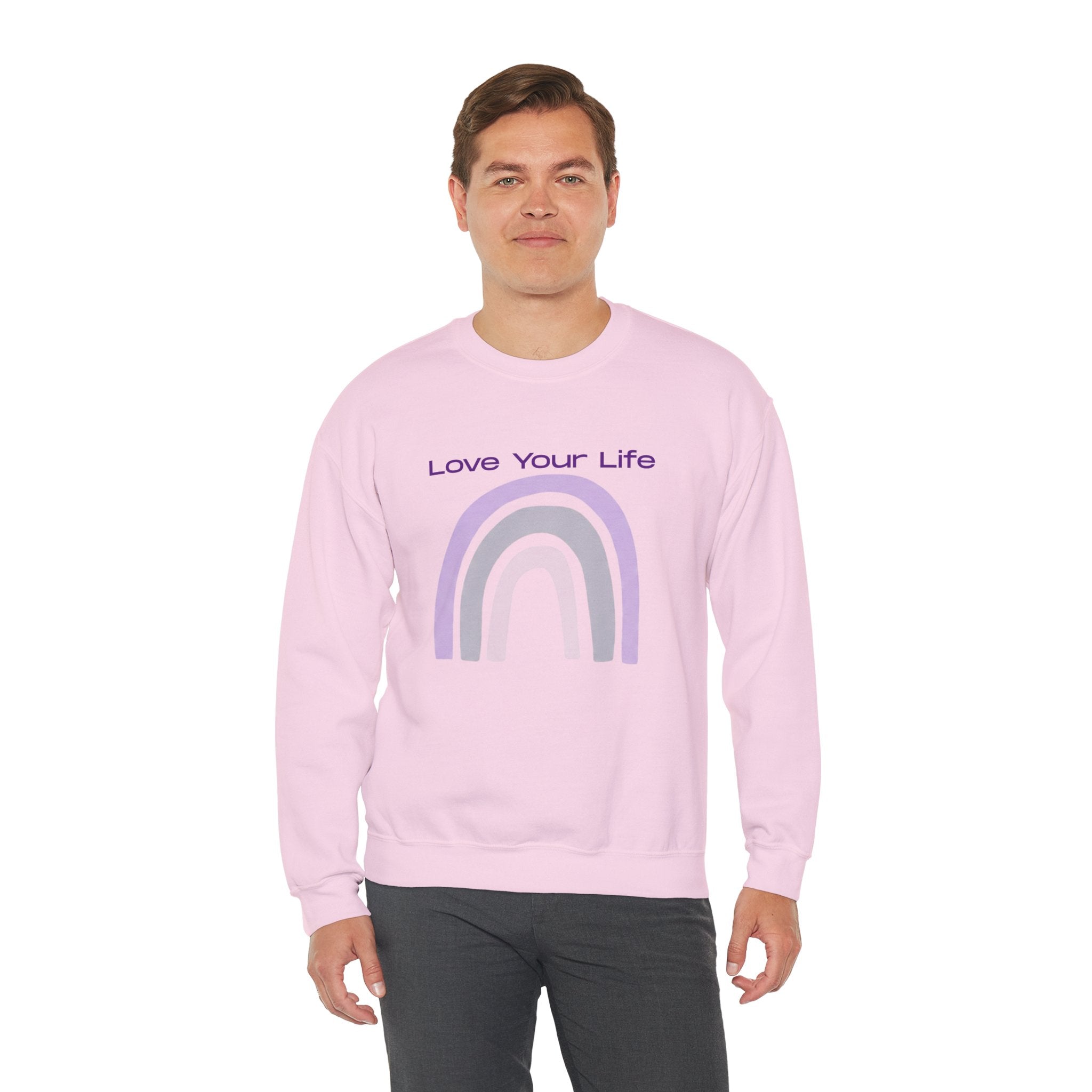 Crewneck Sweatshirt — "Love Your Life" Pastel Rainbow Casual Pullover