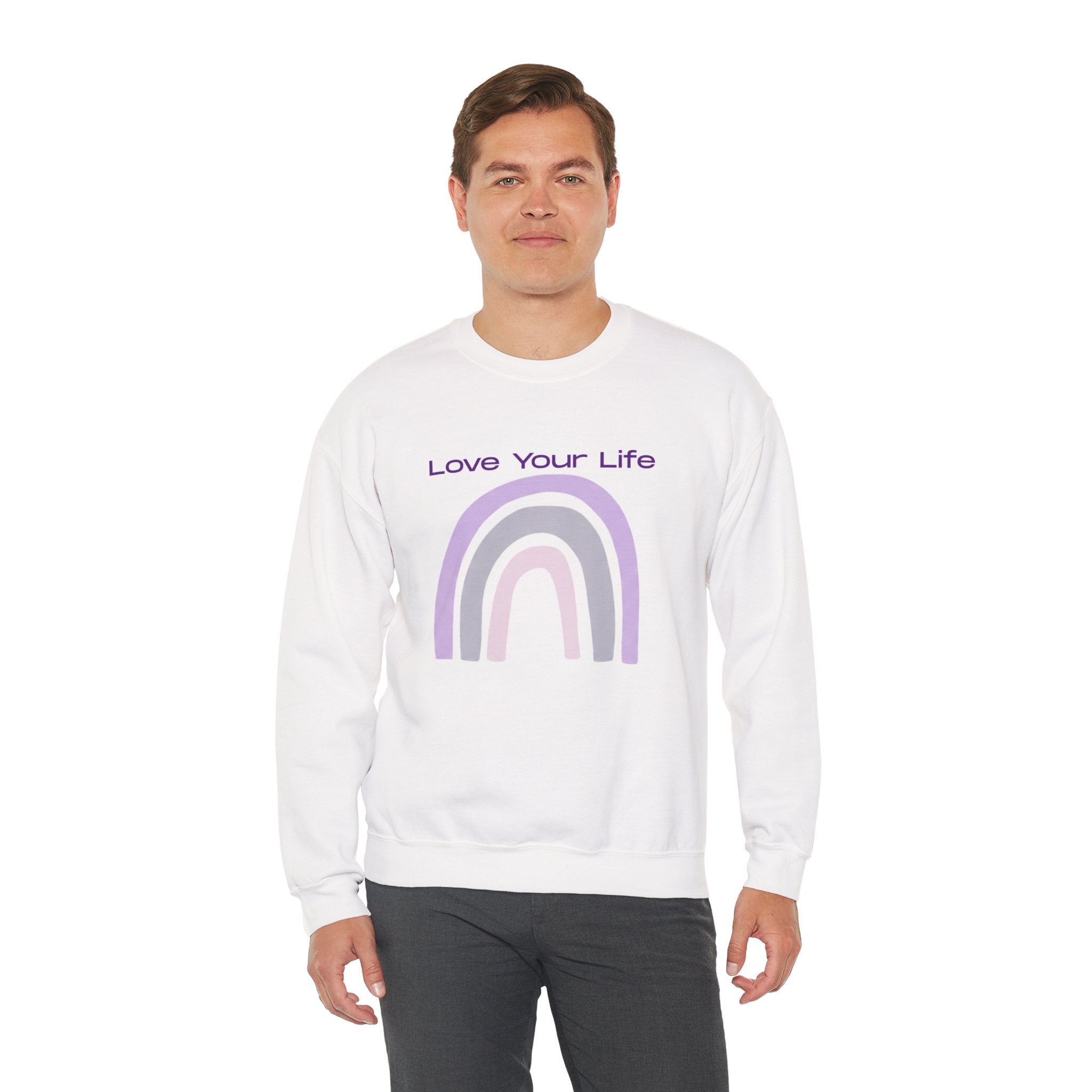 Crewneck Sweatshirt — "Love Your Life" Pastel Rainbow Casual Pullover
