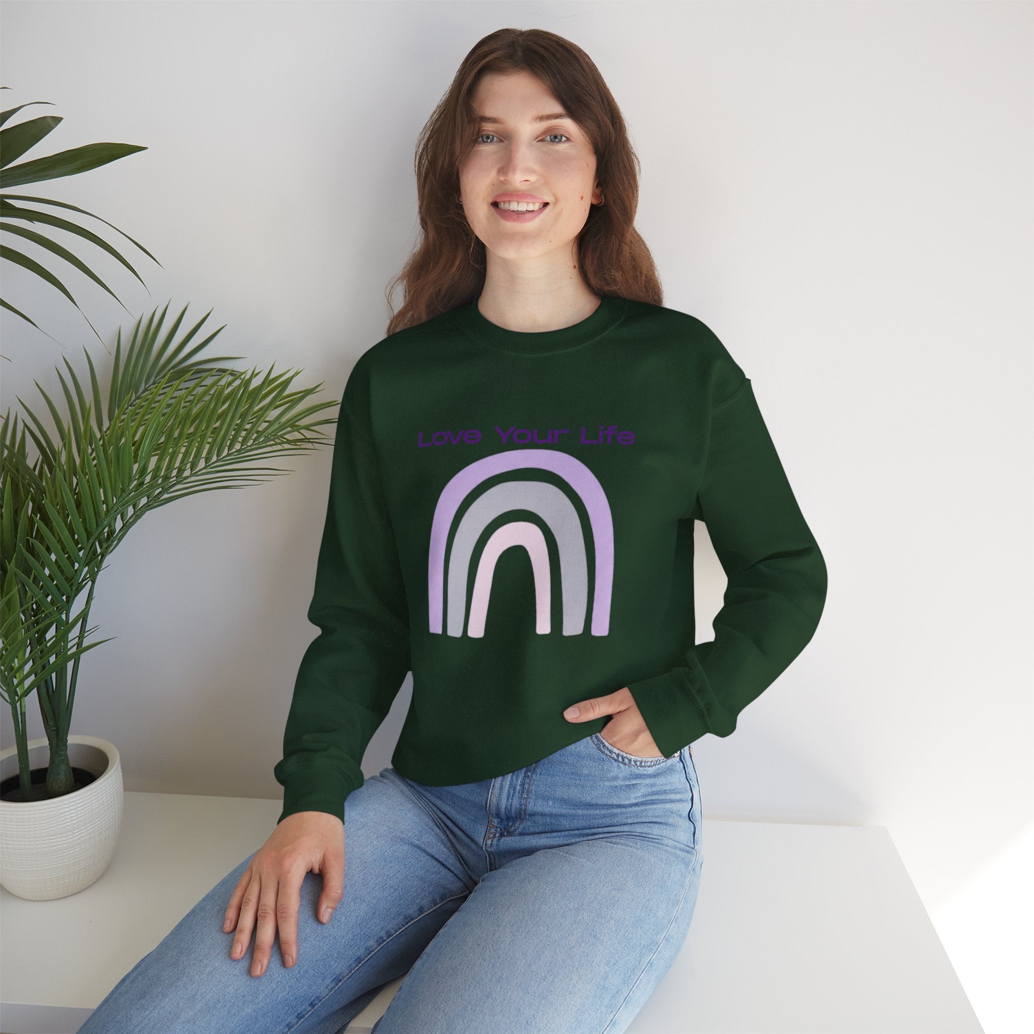 Crewneck Sweatshirt — "Love Your Life" Pastel Rainbow Casual Pullover