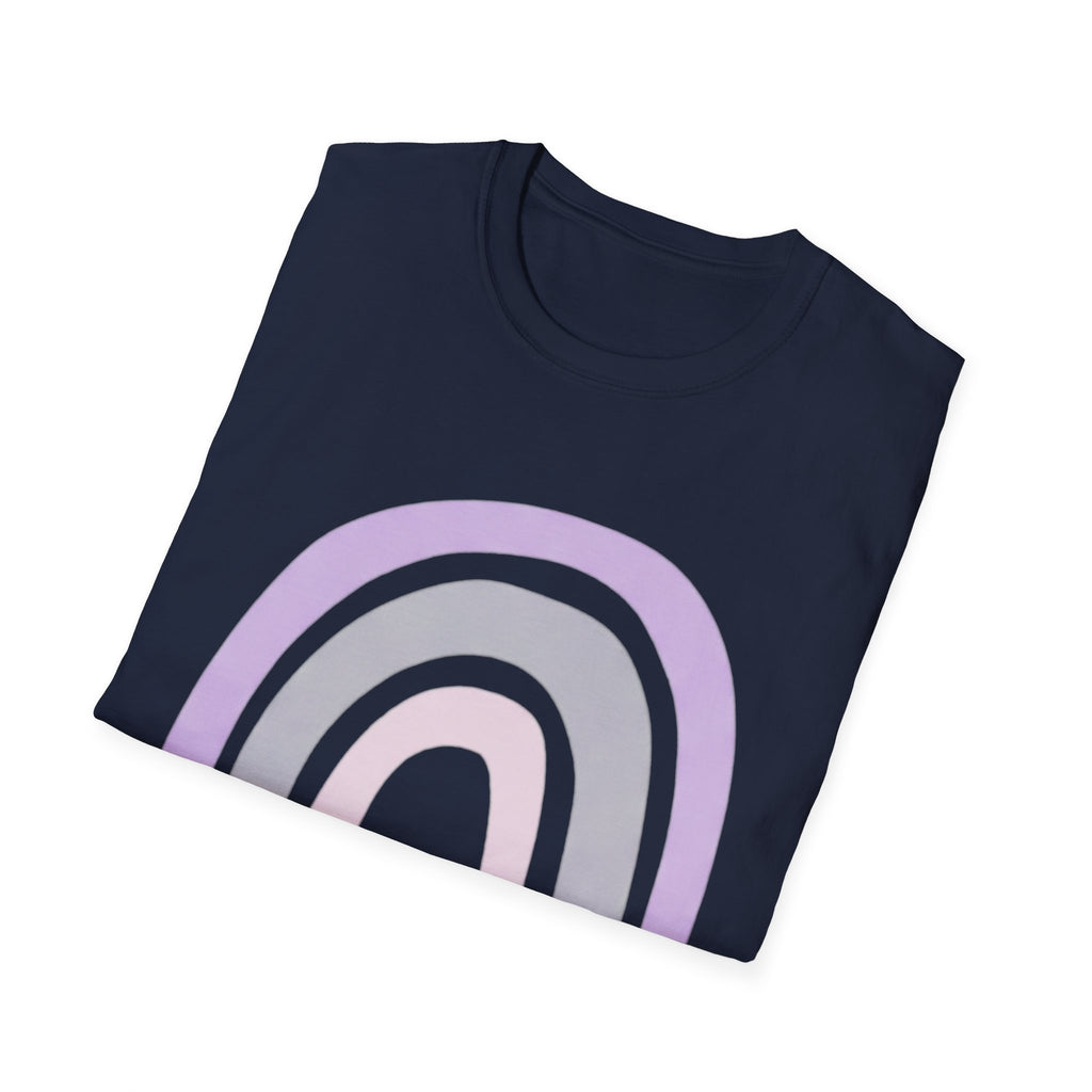 Pastel Rainbow T-Shirt — Minimal Lavender & Grey Rainbow Tee