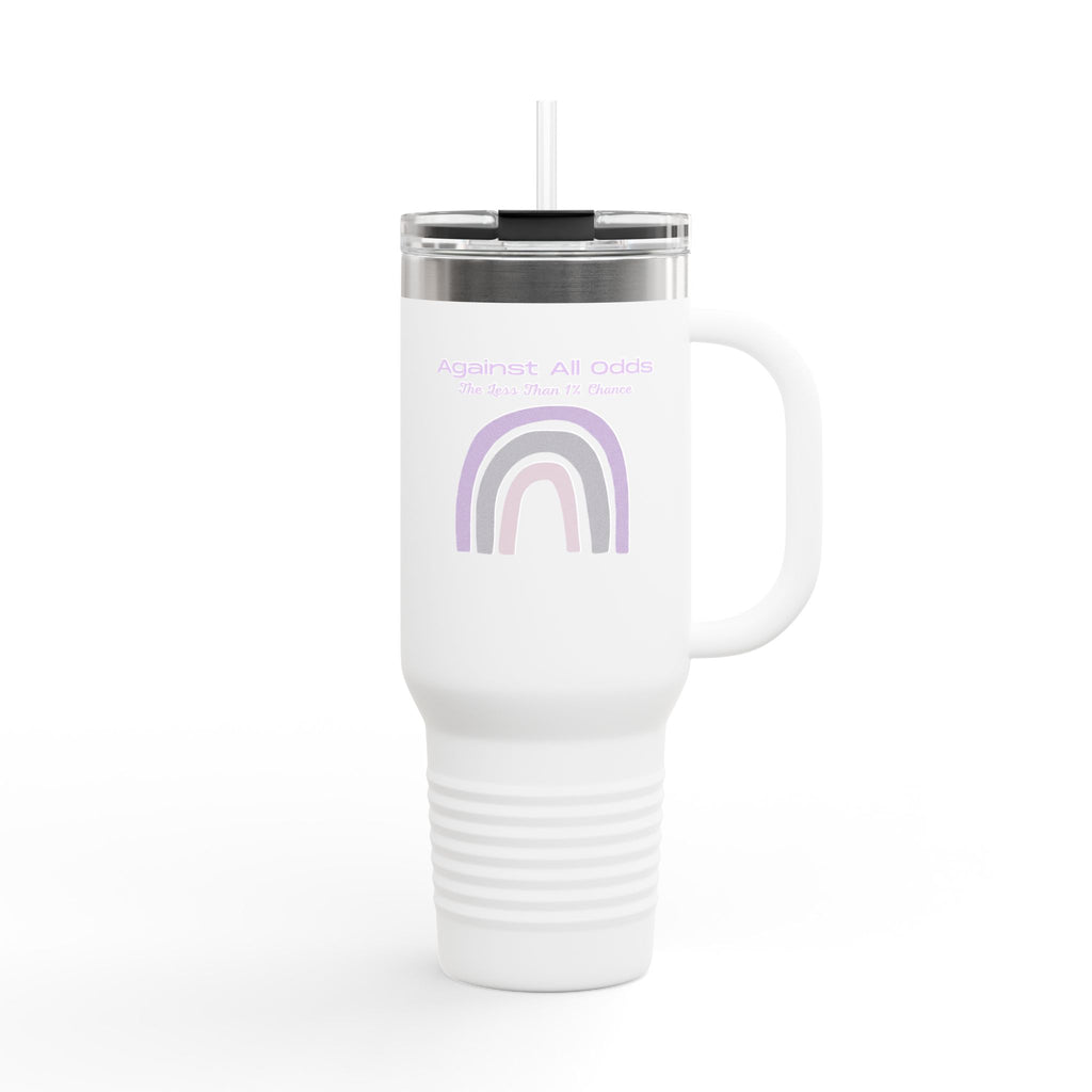 40oz Insulated Travel Mug — Pastel Rainbow "Against All Odds: The Less Than 1% Chance" Design
